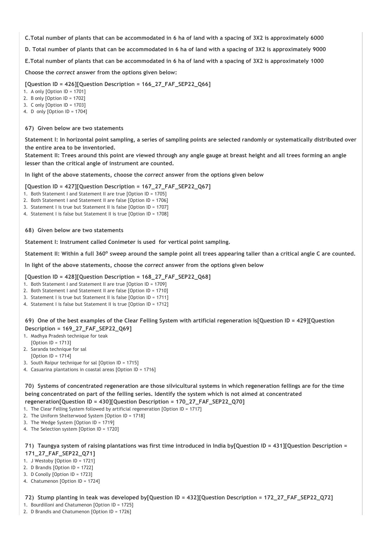 ICAR AIEEA PG 2022 FORESTRY AGFRESTRY N SILVICULTURE Question Paper - Page 11