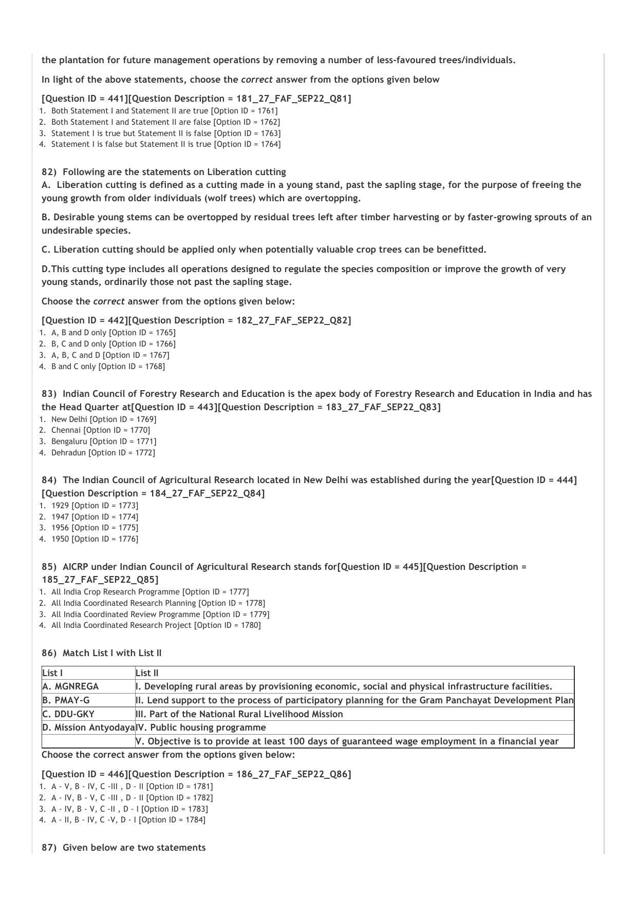 ICAR AIEEA PG 2022 FORESTRY AGFRESTRY N SILVICULTURE Question Paper - Page 13