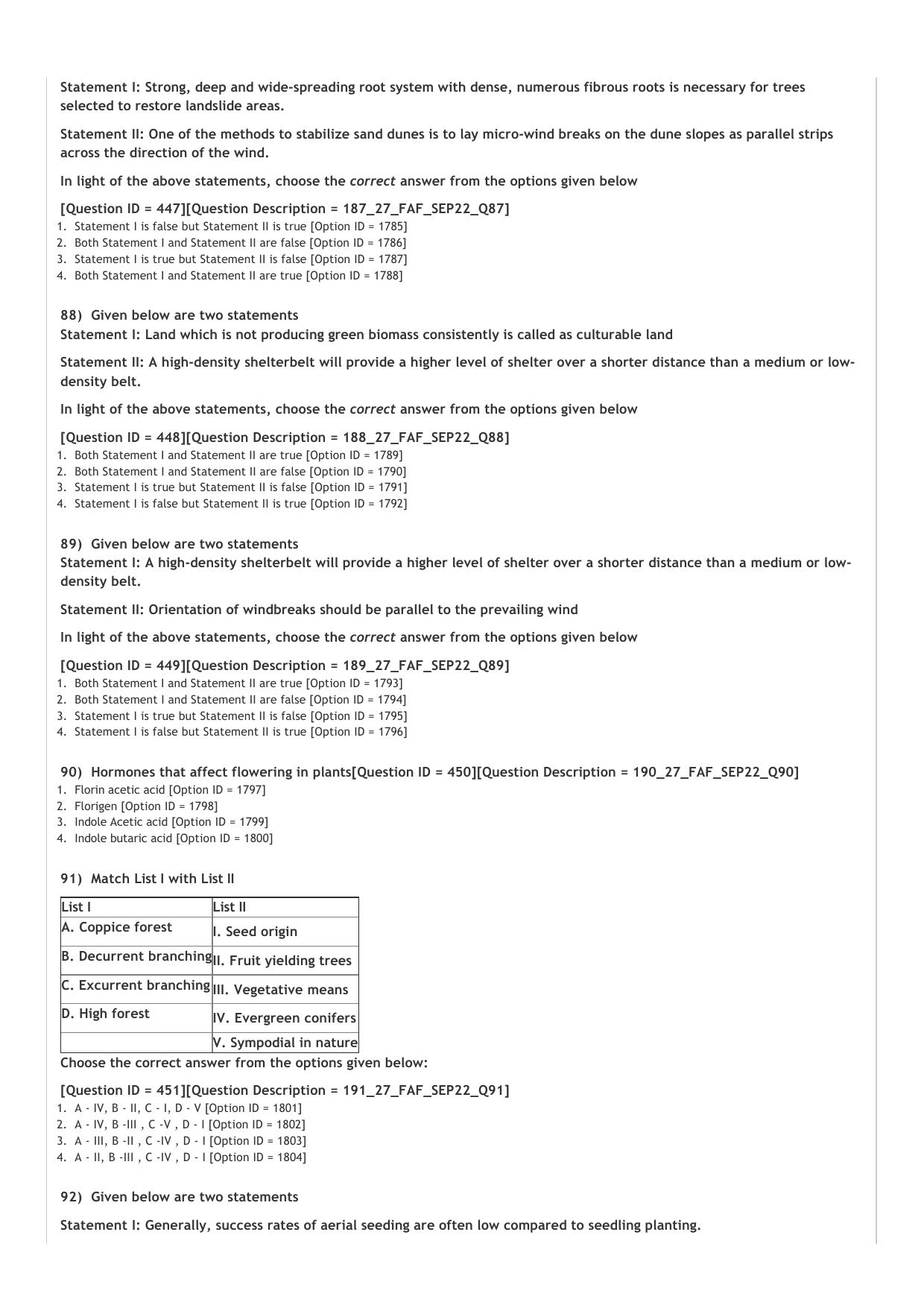ICAR AIEEA PG 2022 FORESTRY AGFRESTRY N SILVICULTURE Question Paper - Page 14