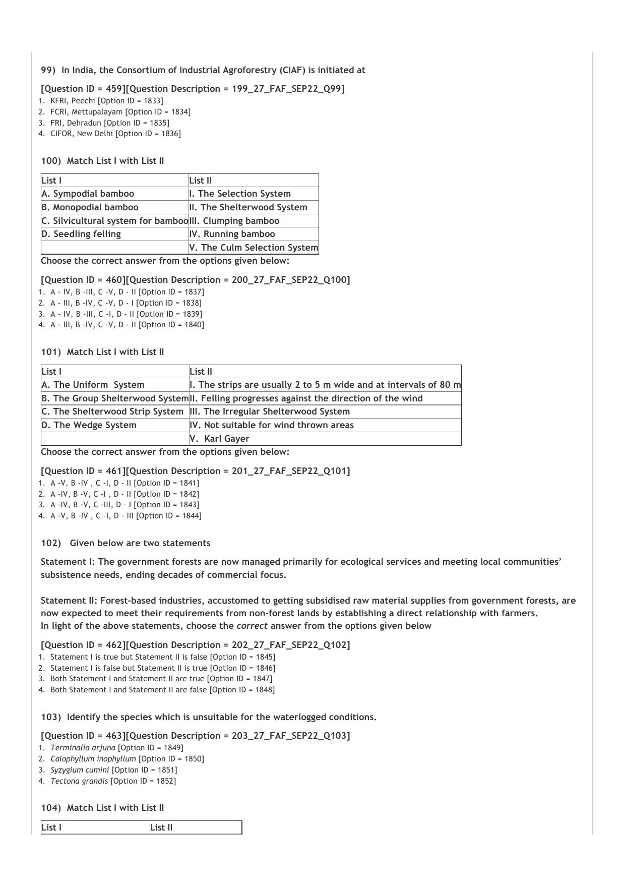 ICAR AIEEA PG 2022 FORESTRY AGFRESTRY N SILVICULTURE Question Paper - Page 16