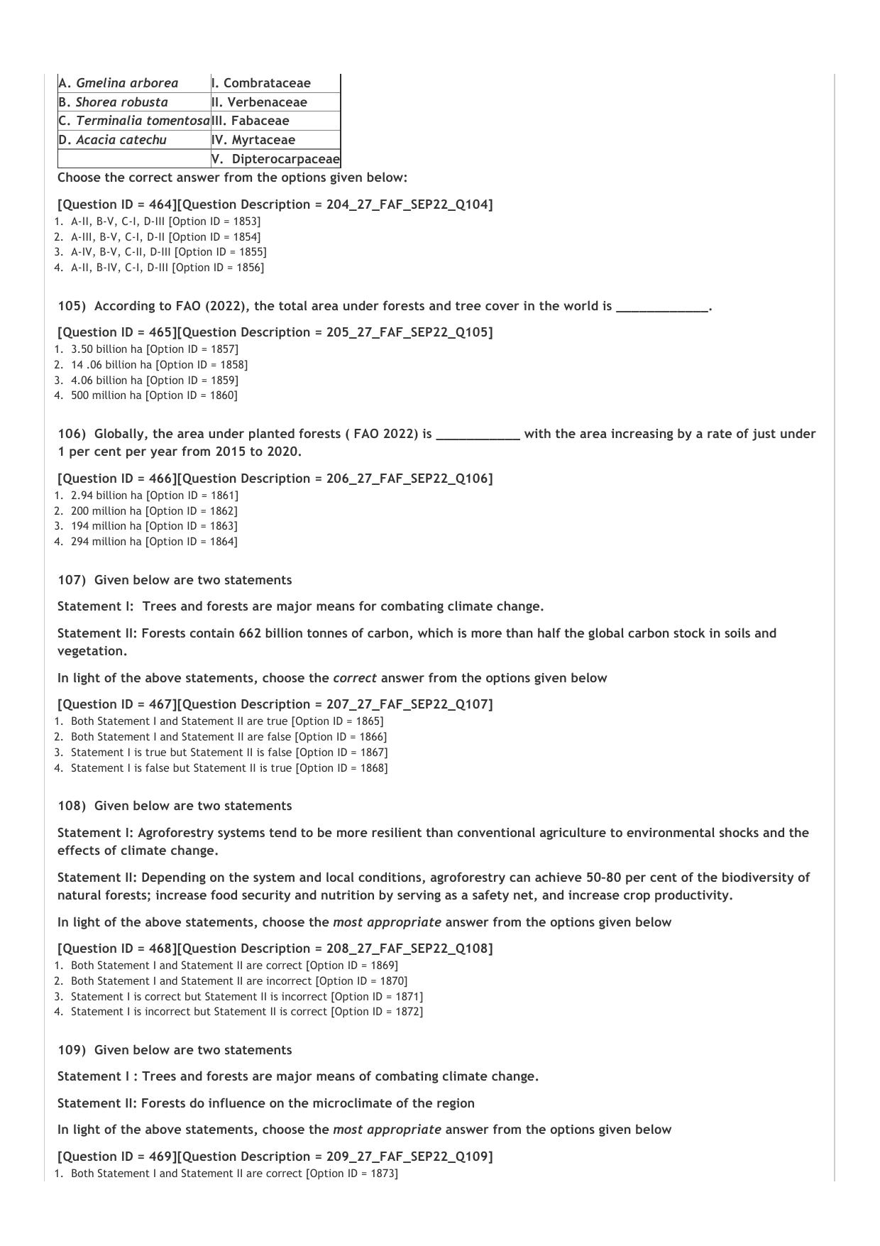 ICAR AIEEA PG 2022 FORESTRY AGFRESTRY N SILVICULTURE Question Paper - Page 17