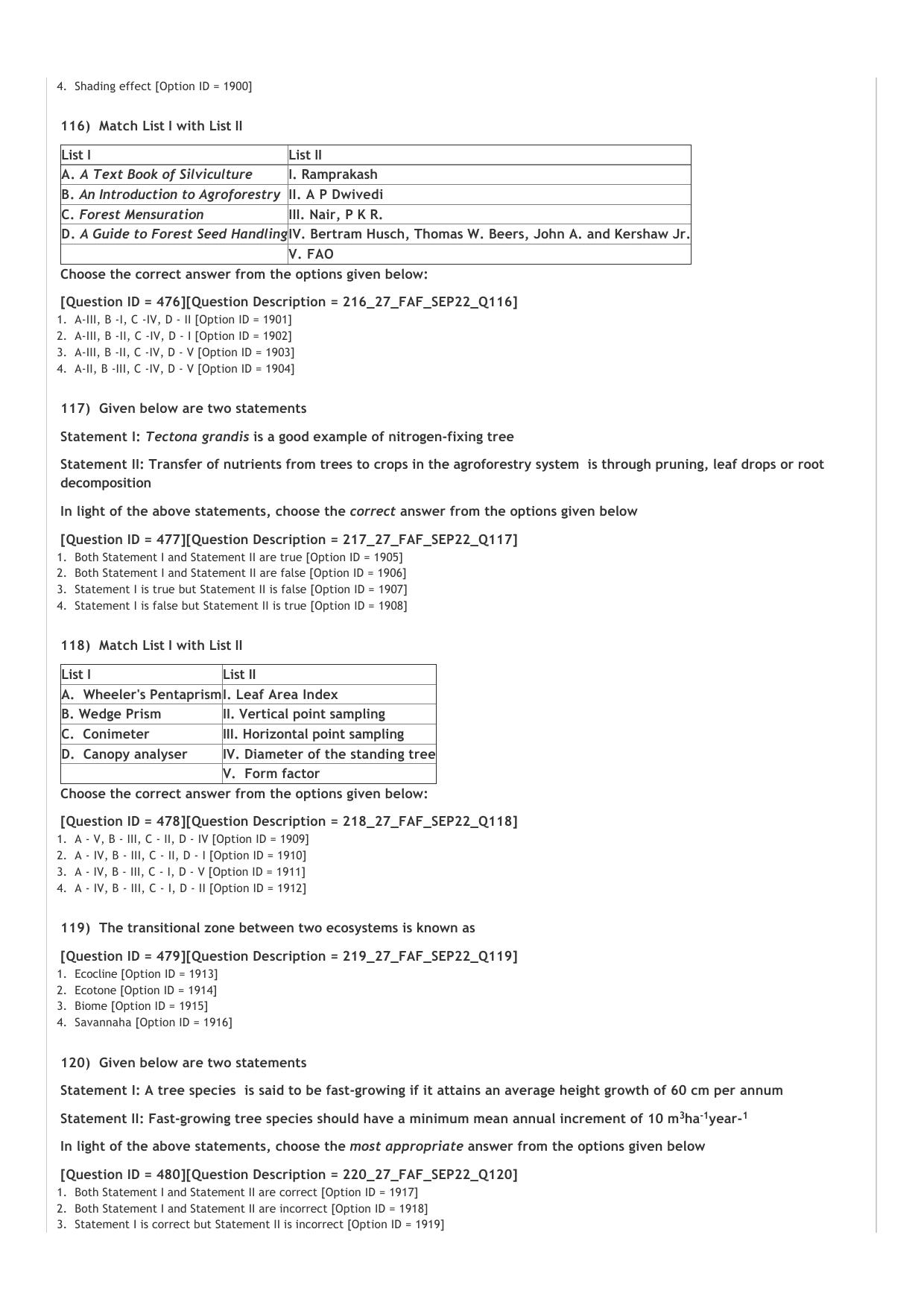 ICAR AIEEA PG 2022 FORESTRY AGFRESTRY N SILVICULTURE Question Paper - Page 19