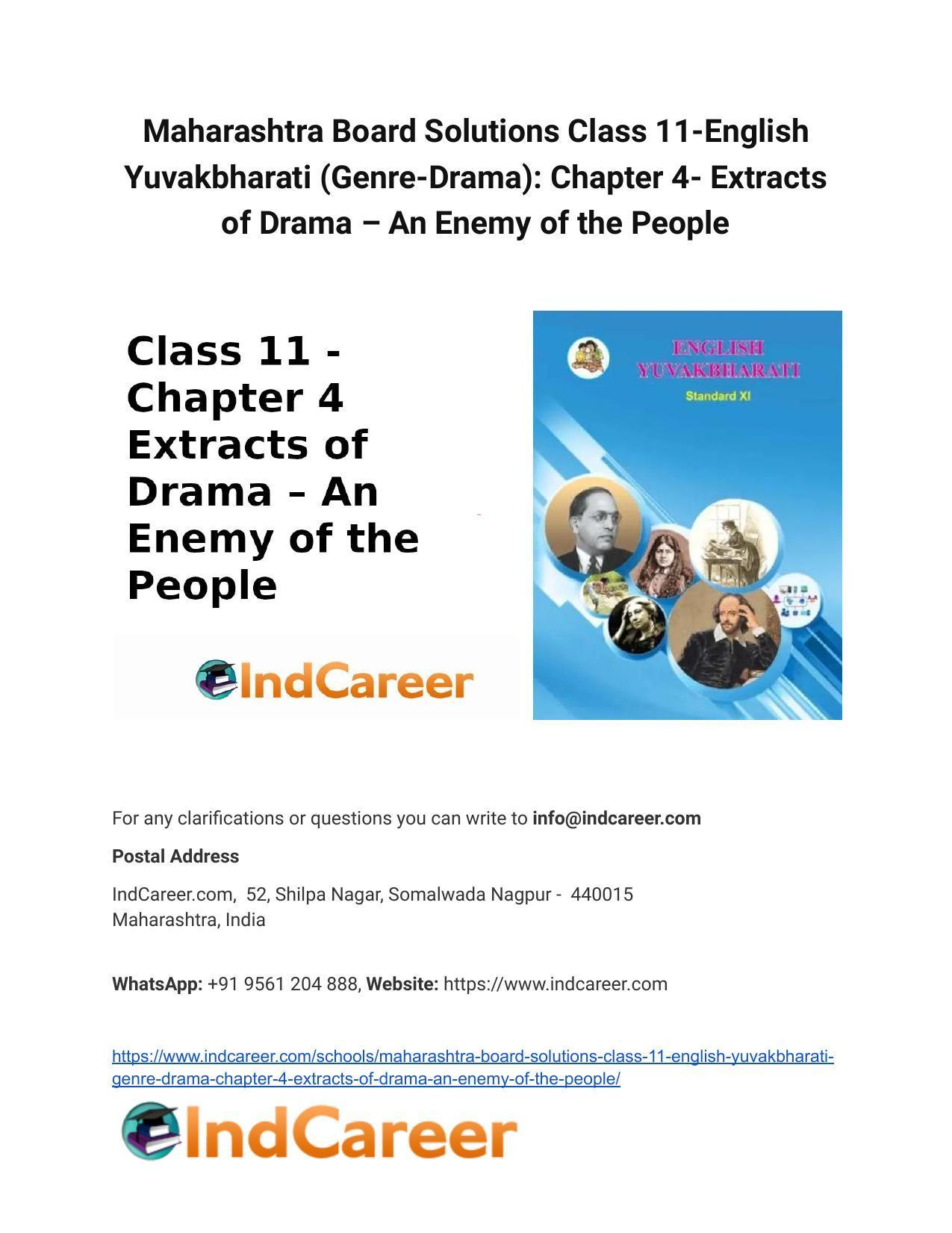 Maharashtra Board Solutions Class 11-English Yuvakbharati (Genre-Drama): Chapter 4- Extracts of Drama – An Enemy of the People - Page 1