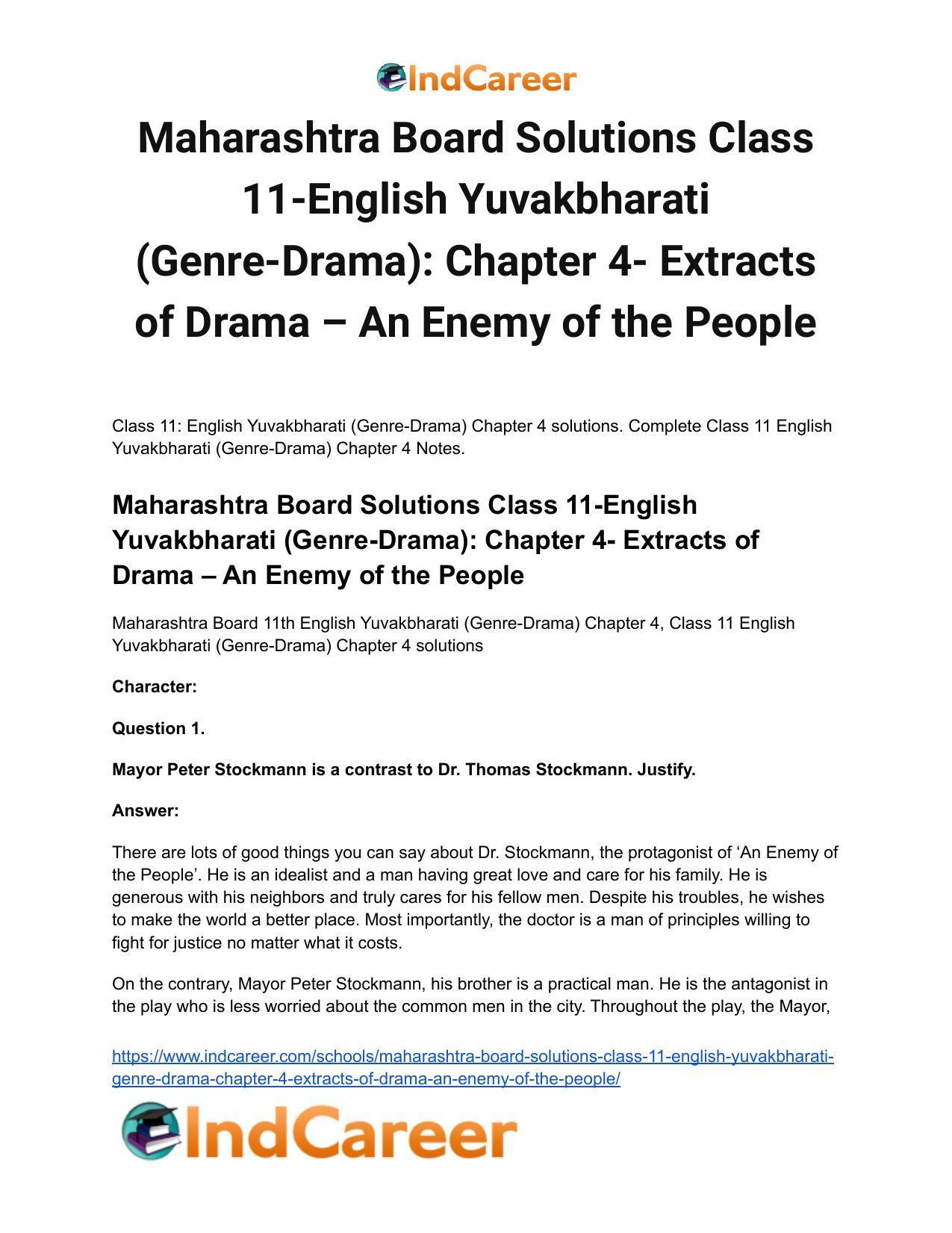 Maharashtra Board Solutions Class 11-English Yuvakbharati (Genre-Drama): Chapter 4- Extracts of Drama – An Enemy of the People - Page 2