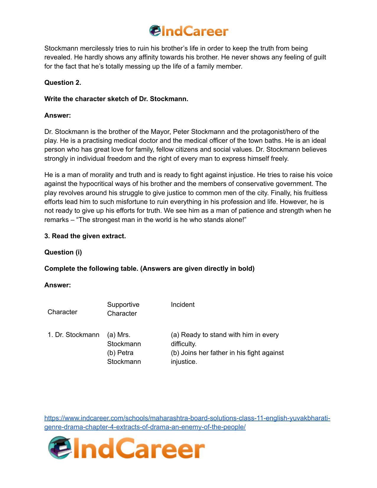 Maharashtra Board Solutions Class 11-English Yuvakbharati (Genre-Drama): Chapter 4- Extracts of Drama – An Enemy of the People - Page 3