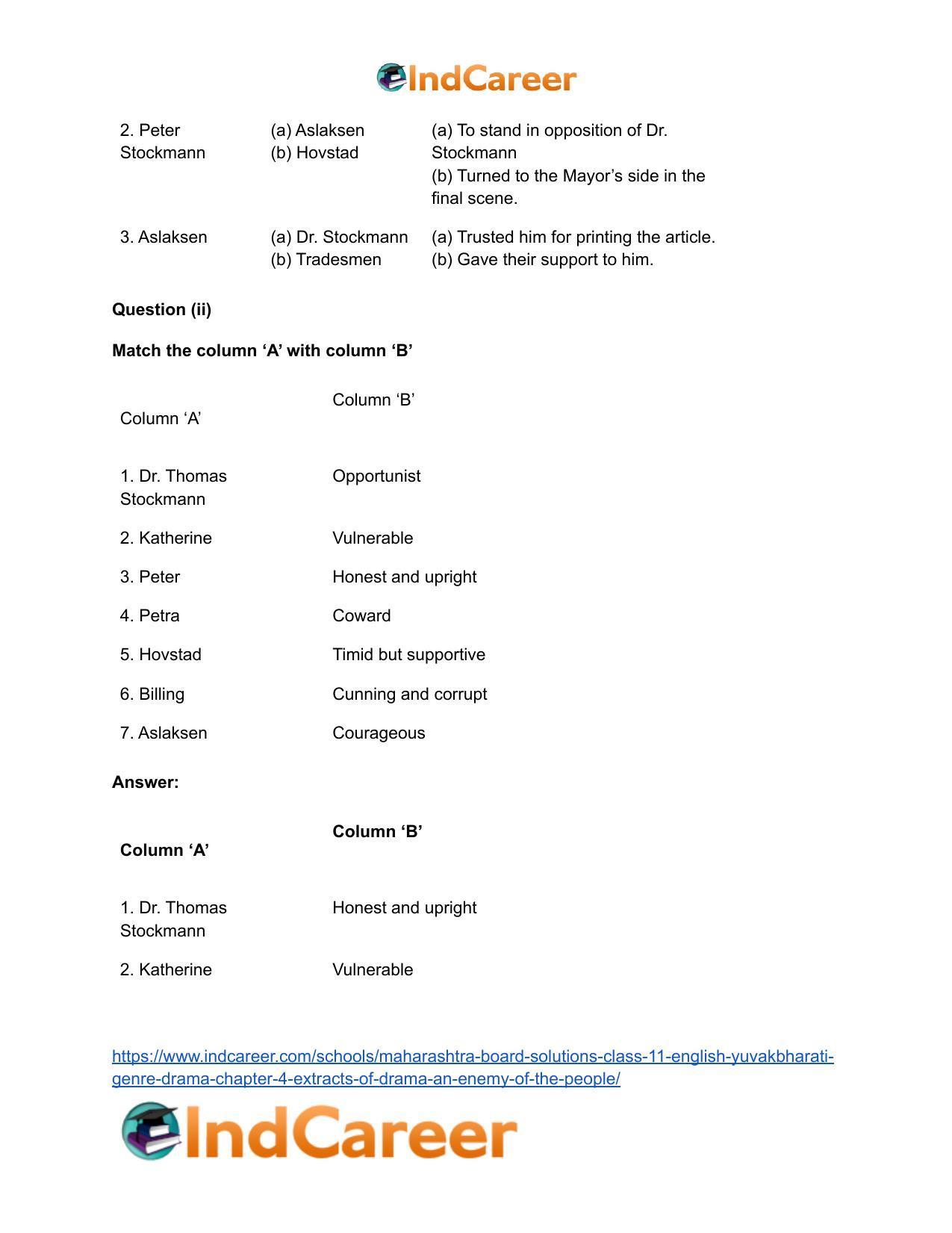 Maharashtra Board Solutions Class 11-English Yuvakbharati (Genre-Drama): Chapter 4- Extracts of Drama – An Enemy of the People - Page 4