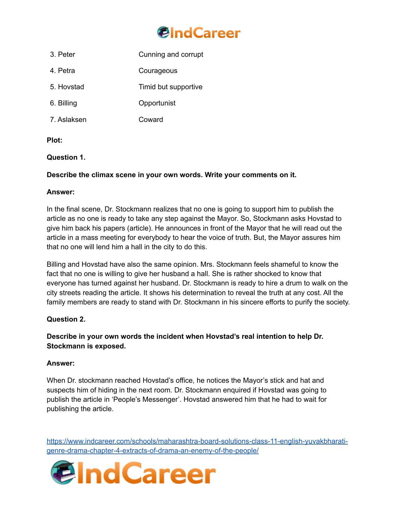 Maharashtra Board Solutions Class 11-English Yuvakbharati (Genre-Drama): Chapter 4- Extracts of Drama – An Enemy of the People - Page 5