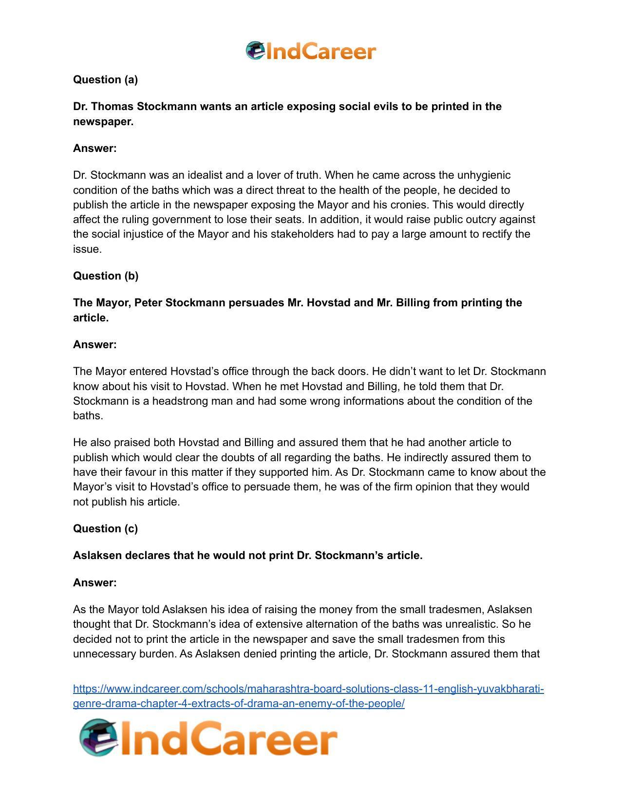 Maharashtra Board Solutions Class 11-English Yuvakbharati (Genre-Drama): Chapter 4- Extracts of Drama – An Enemy of the People - Page 6