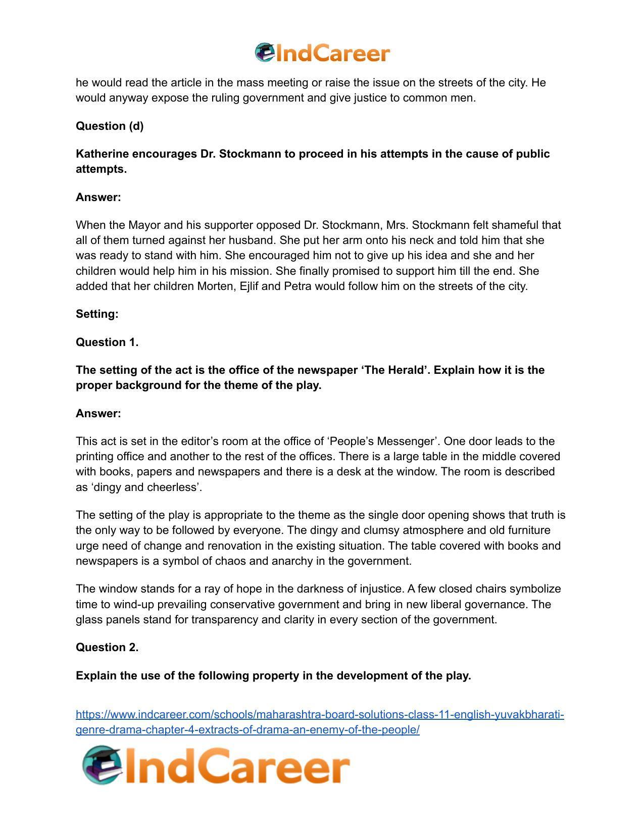 Maharashtra Board Solutions Class 11-English Yuvakbharati (Genre-Drama): Chapter 4- Extracts of Drama – An Enemy of the People - Page 7