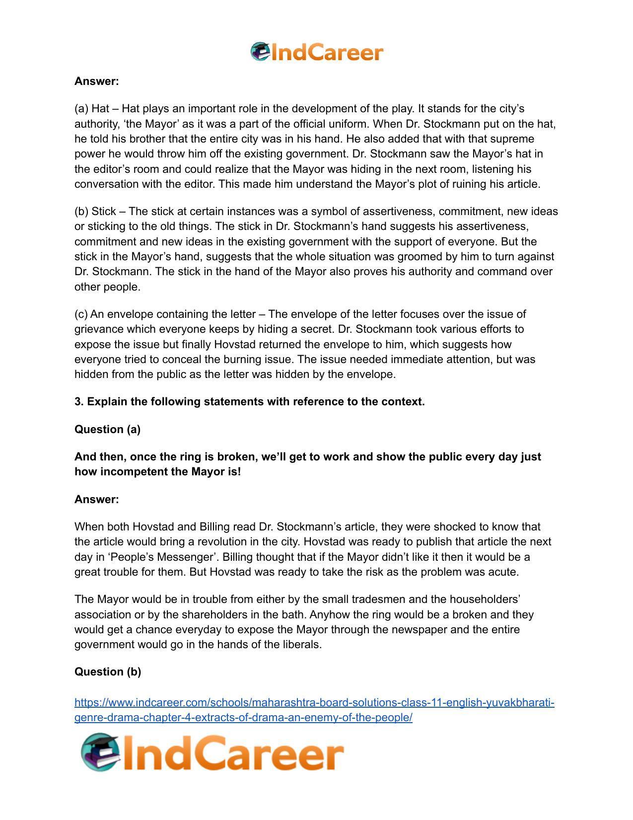 Maharashtra Board Solutions Class 11-English Yuvakbharati (Genre-Drama): Chapter 4- Extracts of Drama – An Enemy of the People - Page 8