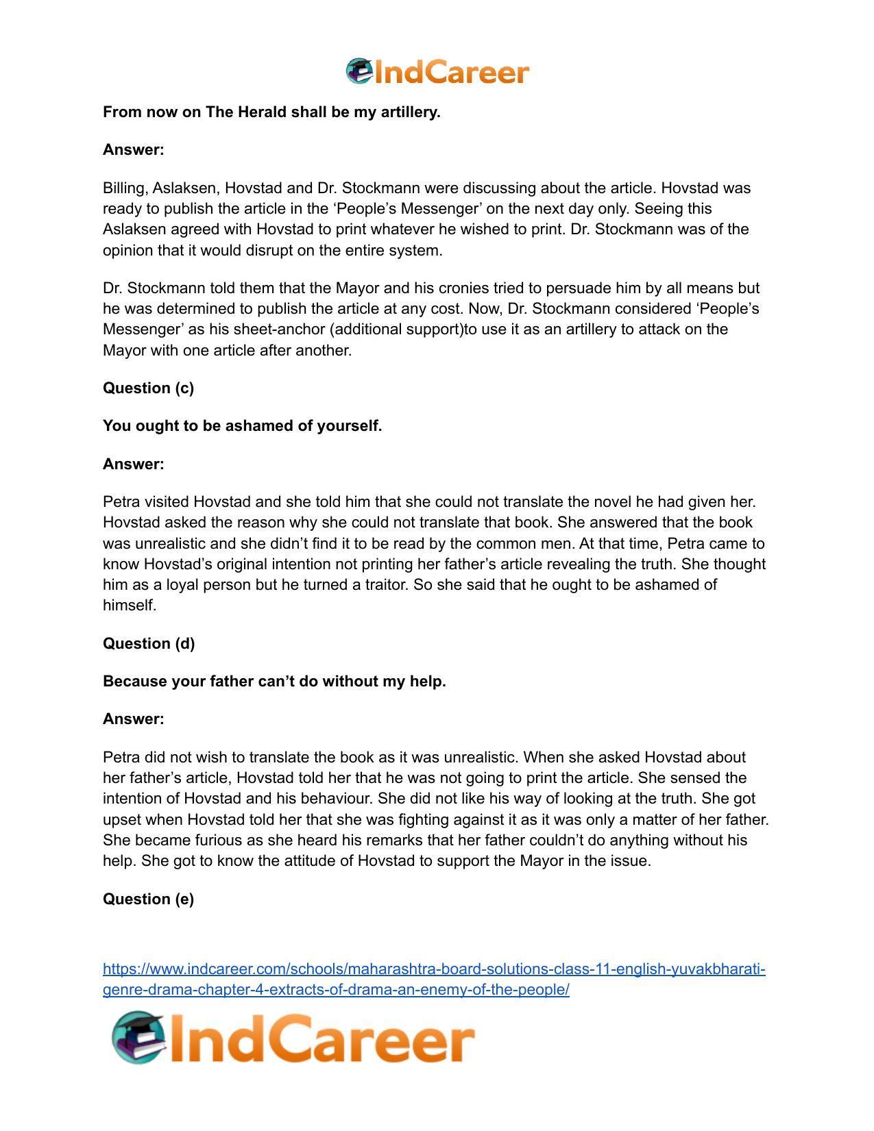 Maharashtra Board Solutions Class 11-English Yuvakbharati (Genre-Drama): Chapter 4- Extracts of Drama – An Enemy of the People - Page 9