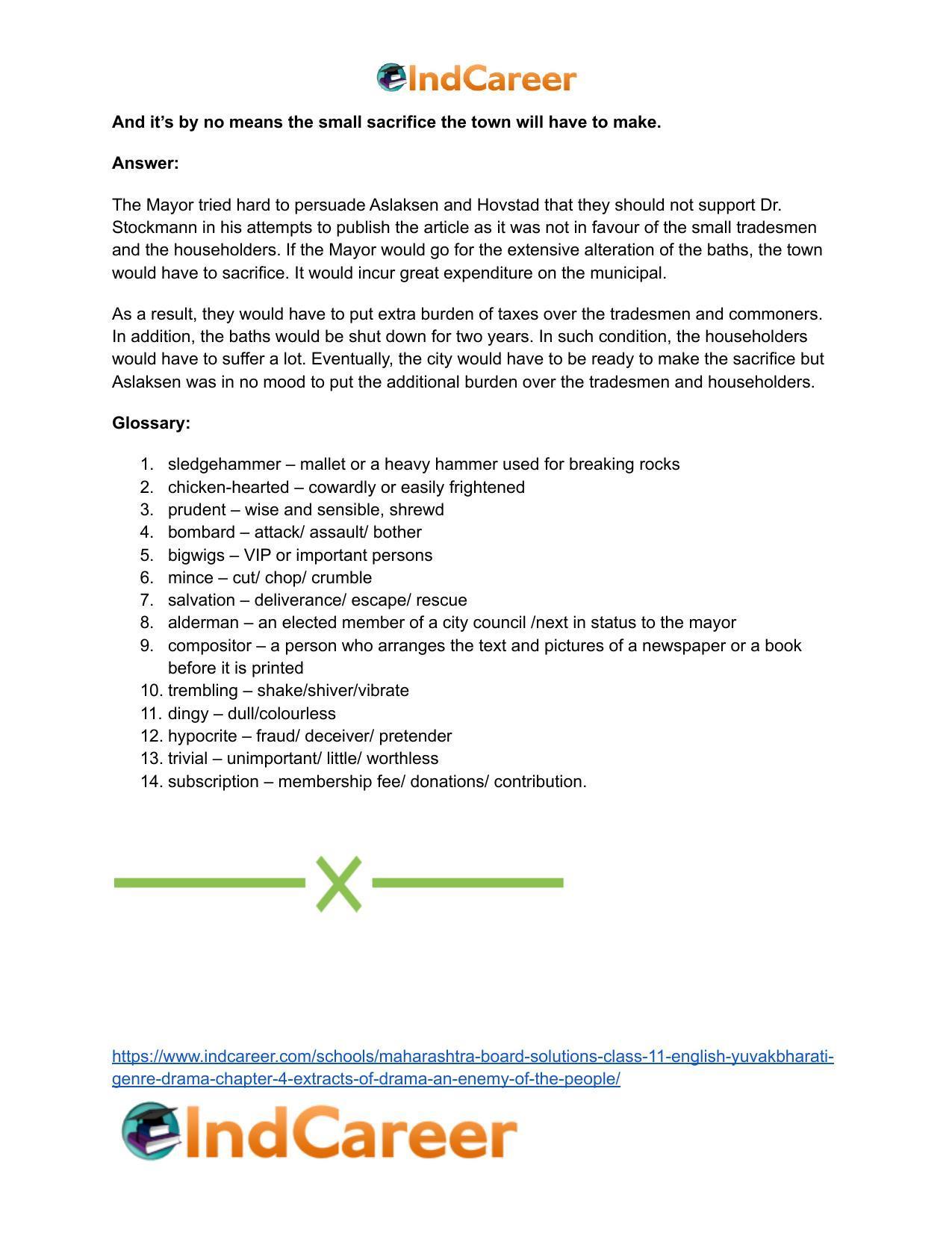 Maharashtra Board Solutions Class 11-English Yuvakbharati (Genre-Drama): Chapter 4- Extracts of Drama – An Enemy of the People - Page 10