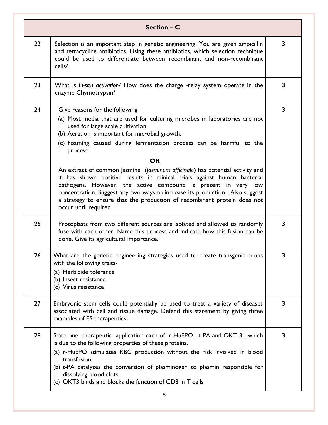 CBSE Class 12 Biotechnology Sample Paper 2024 - Page 5