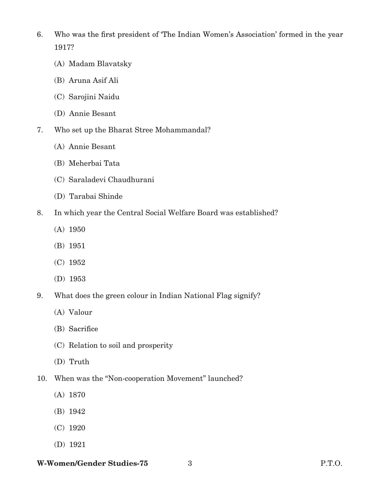 Odisha CPET 2022 GENDER STUDIES Question Paper - Page 3