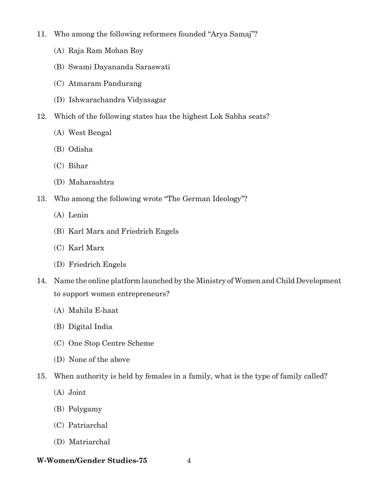 Odisha CPET 2022 GENDER STUDIES Question Paper - Page 4