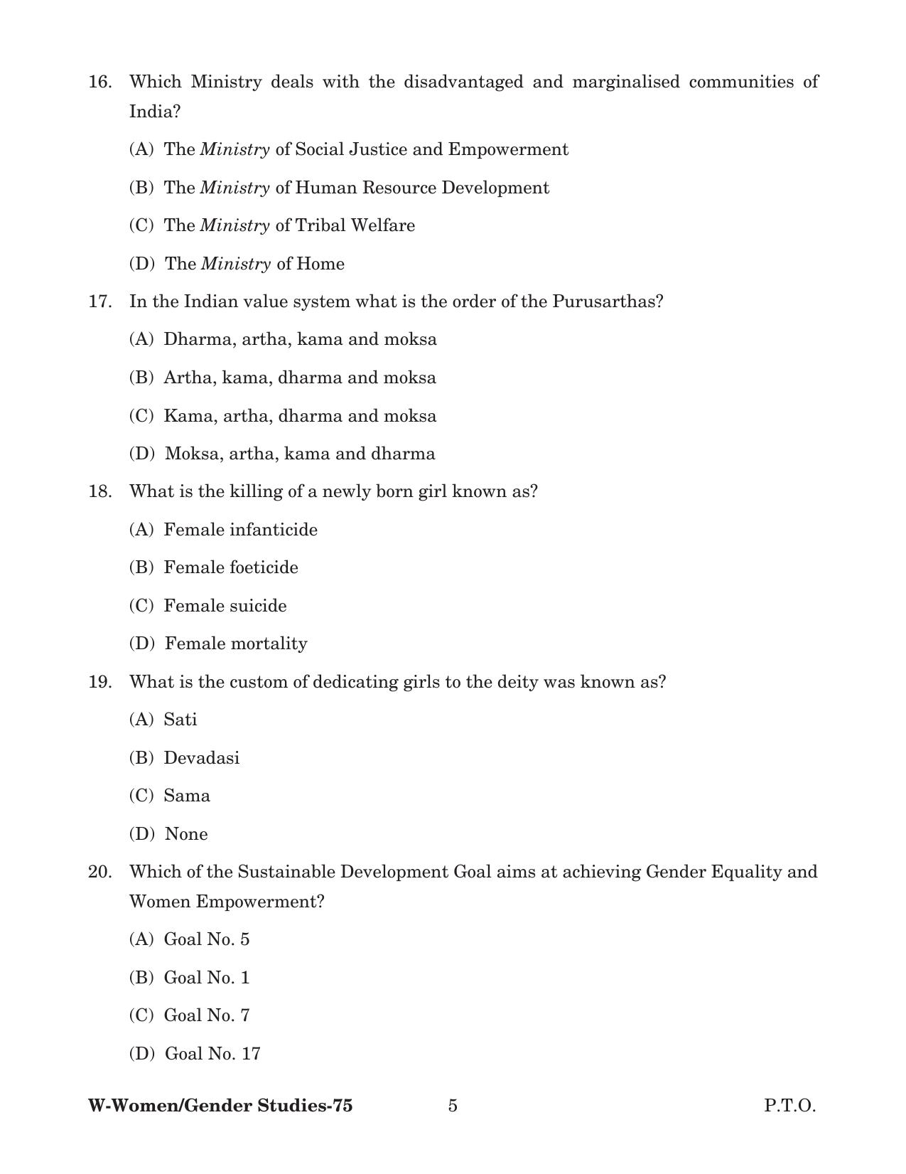 Odisha CPET 2022 GENDER STUDIES Question Paper - Page 5