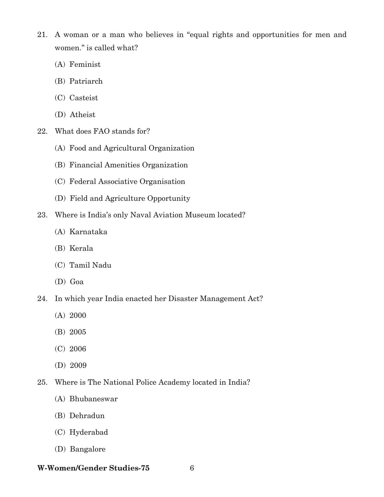 Odisha CPET 2022 GENDER STUDIES Question Paper - Page 6
