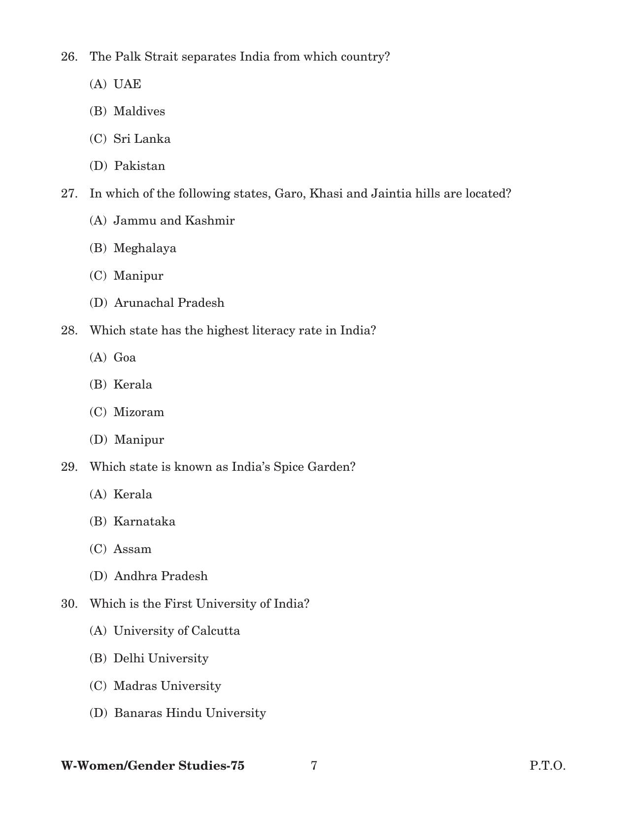 Odisha CPET 2022 GENDER STUDIES Question Paper - Page 7