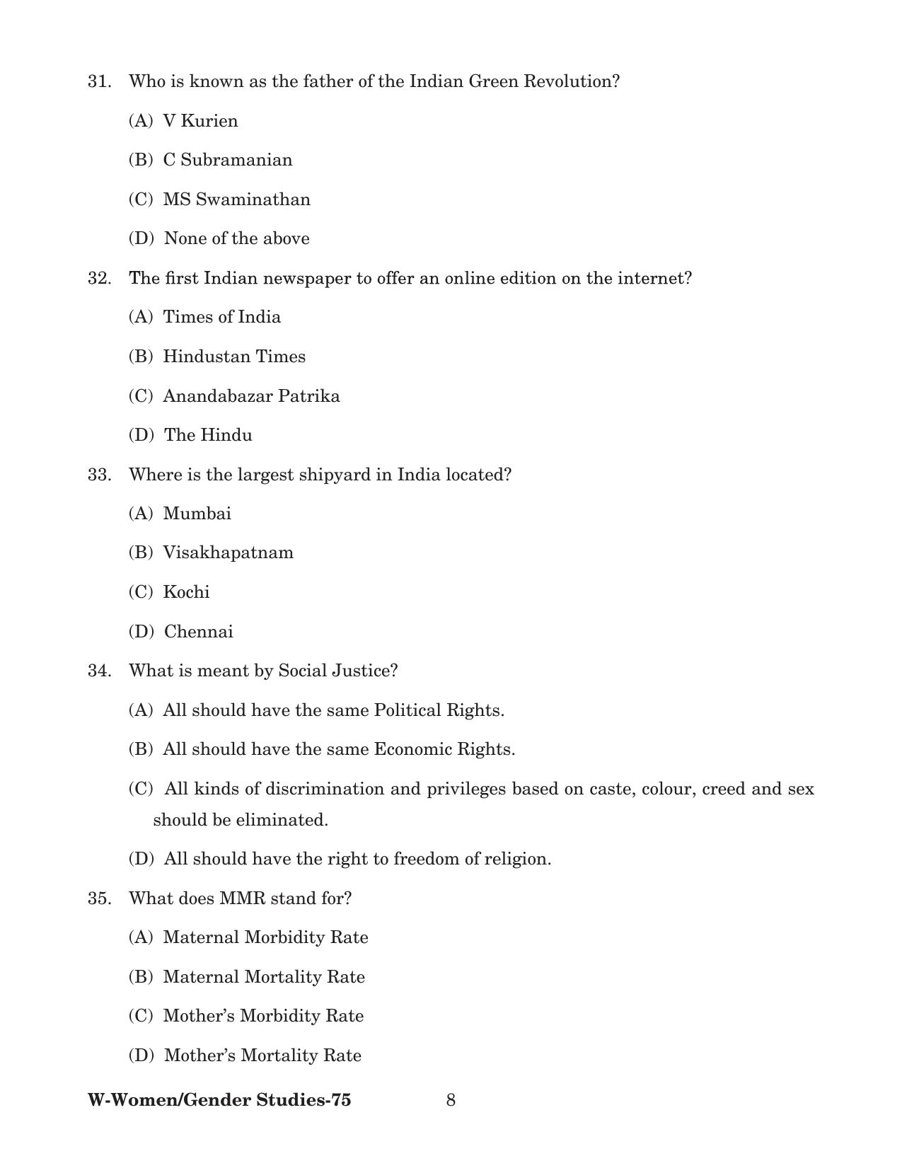 Odisha CPET 2022 GENDER STUDIES Question Paper - Page 8