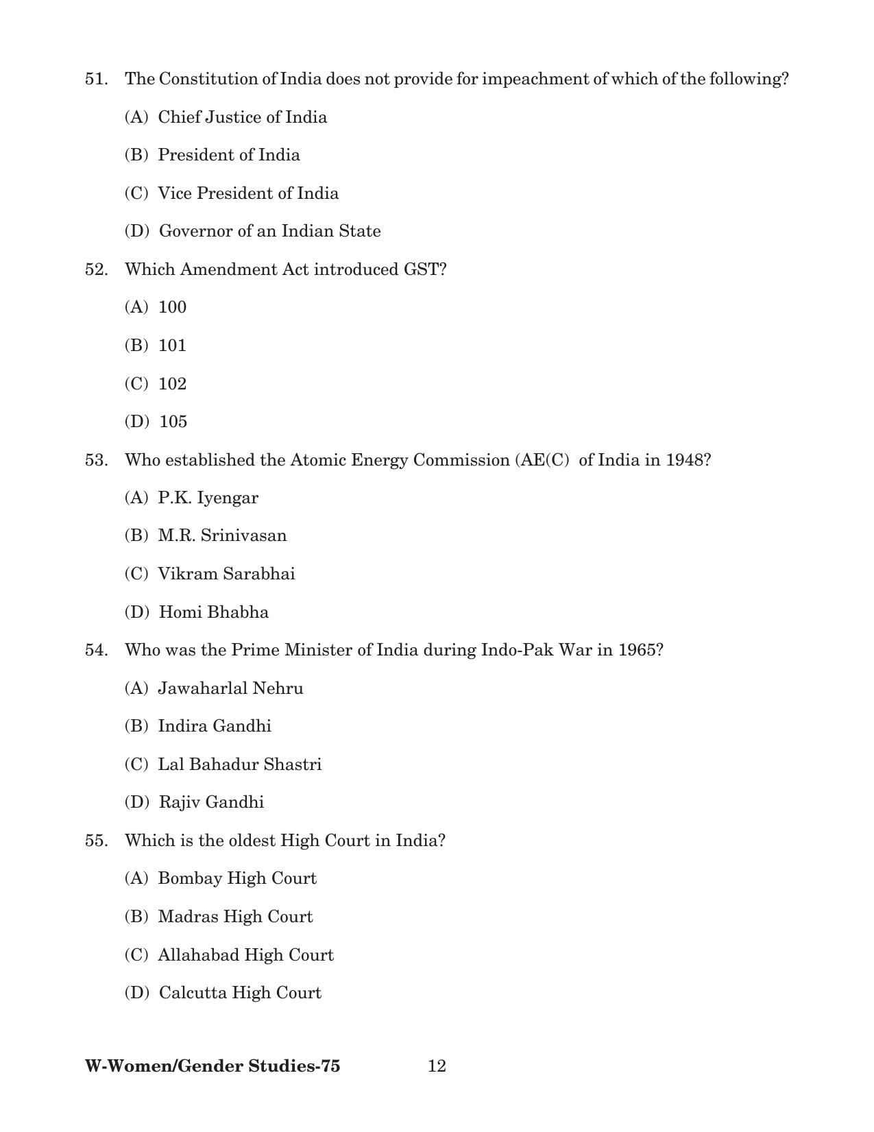Odisha CPET 2022 GENDER STUDIES Question Paper - Page 12