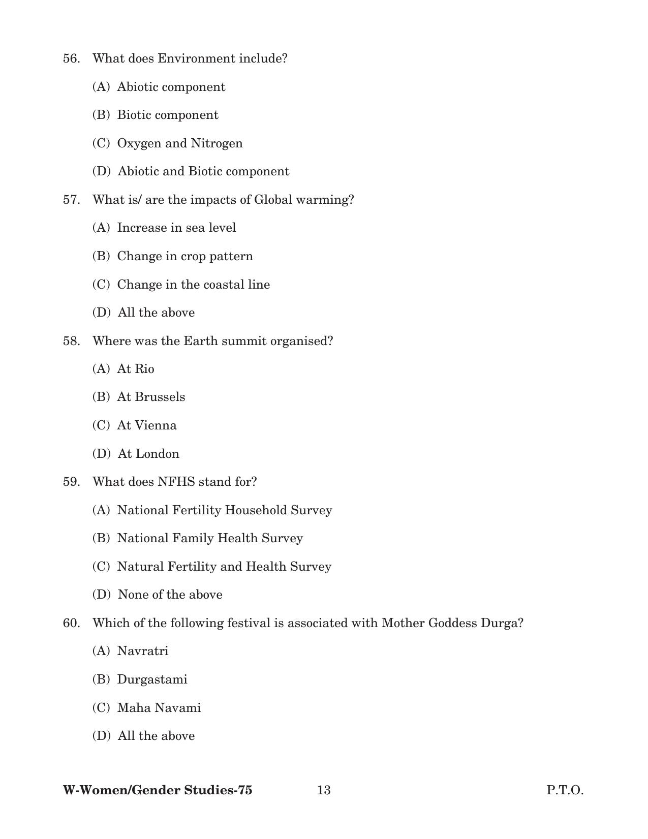 Odisha CPET 2022 GENDER STUDIES Question Paper - Page 13