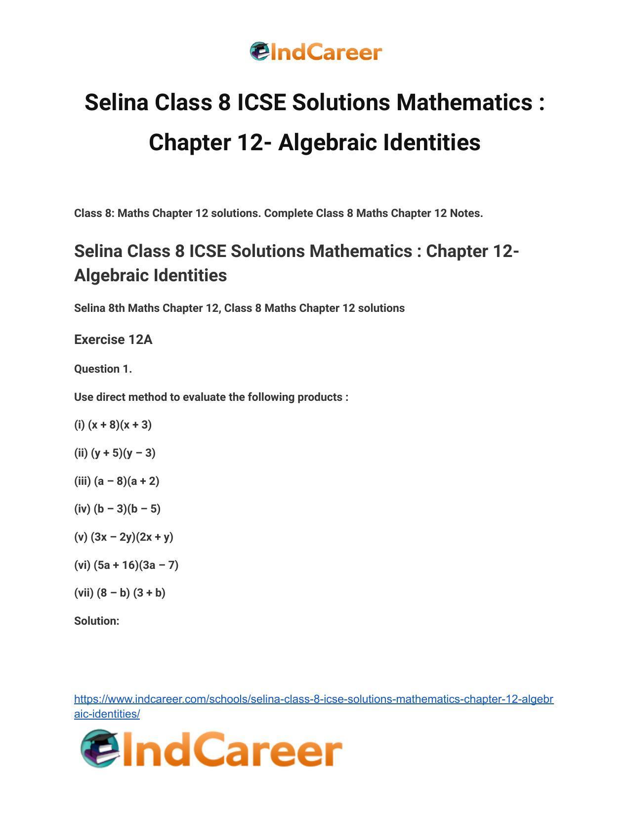 Selina Class 8 ICSE Solutions Mathematics : Chapter 12- Algebraic Identities - Page 2