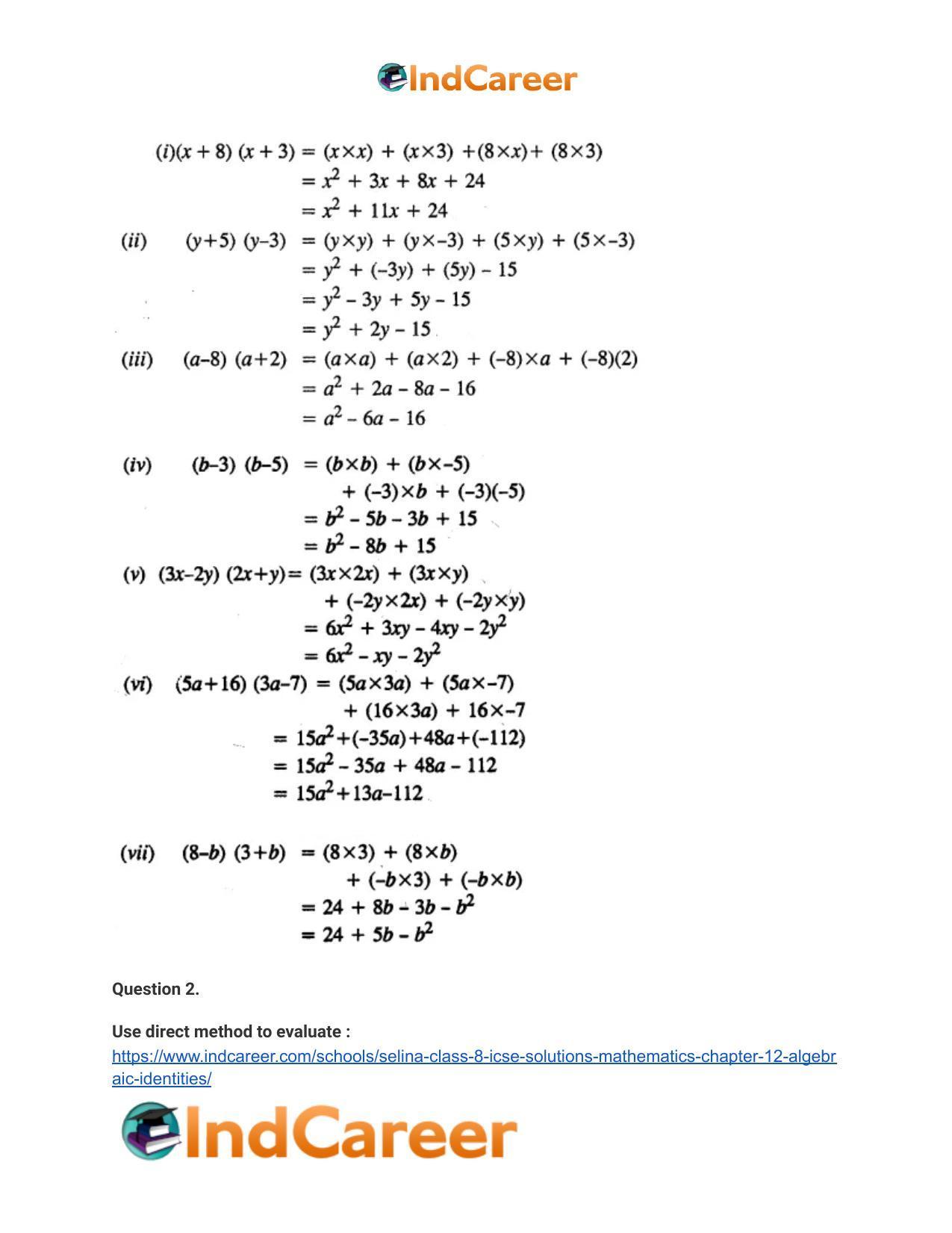 Selina Class 8 ICSE Solutions Mathematics : Chapter 12- Algebraic Identities - Page 3