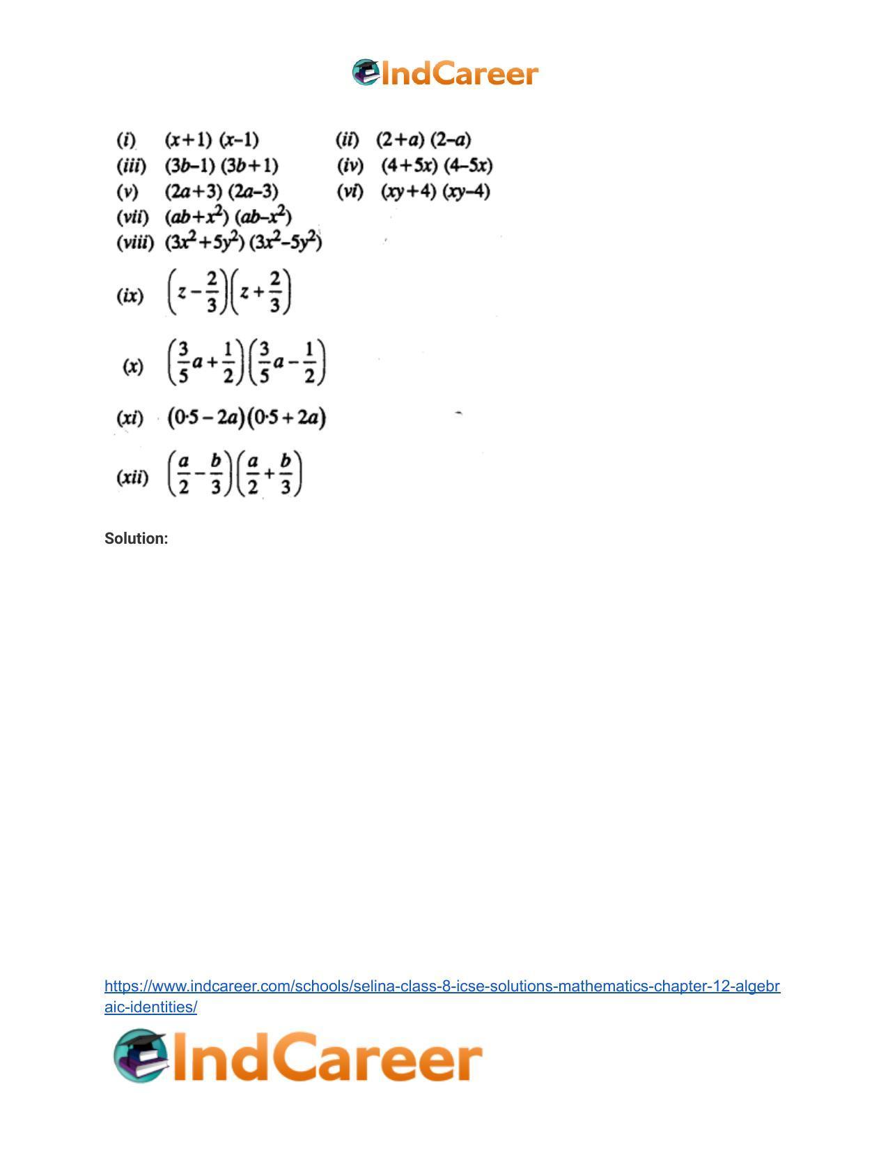 Selina Class 8 ICSE Solutions Mathematics : Chapter 12- Algebraic Identities - Page 4