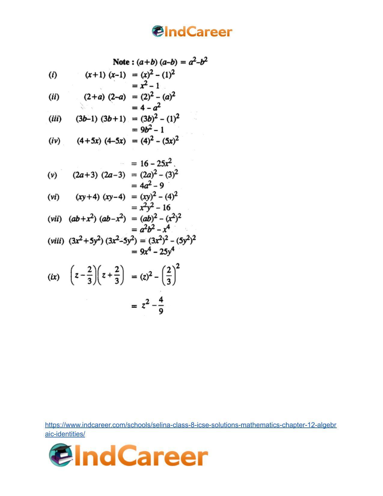 Selina Class 8 ICSE Solutions Mathematics : Chapter 12- Algebraic Identities - Page 5