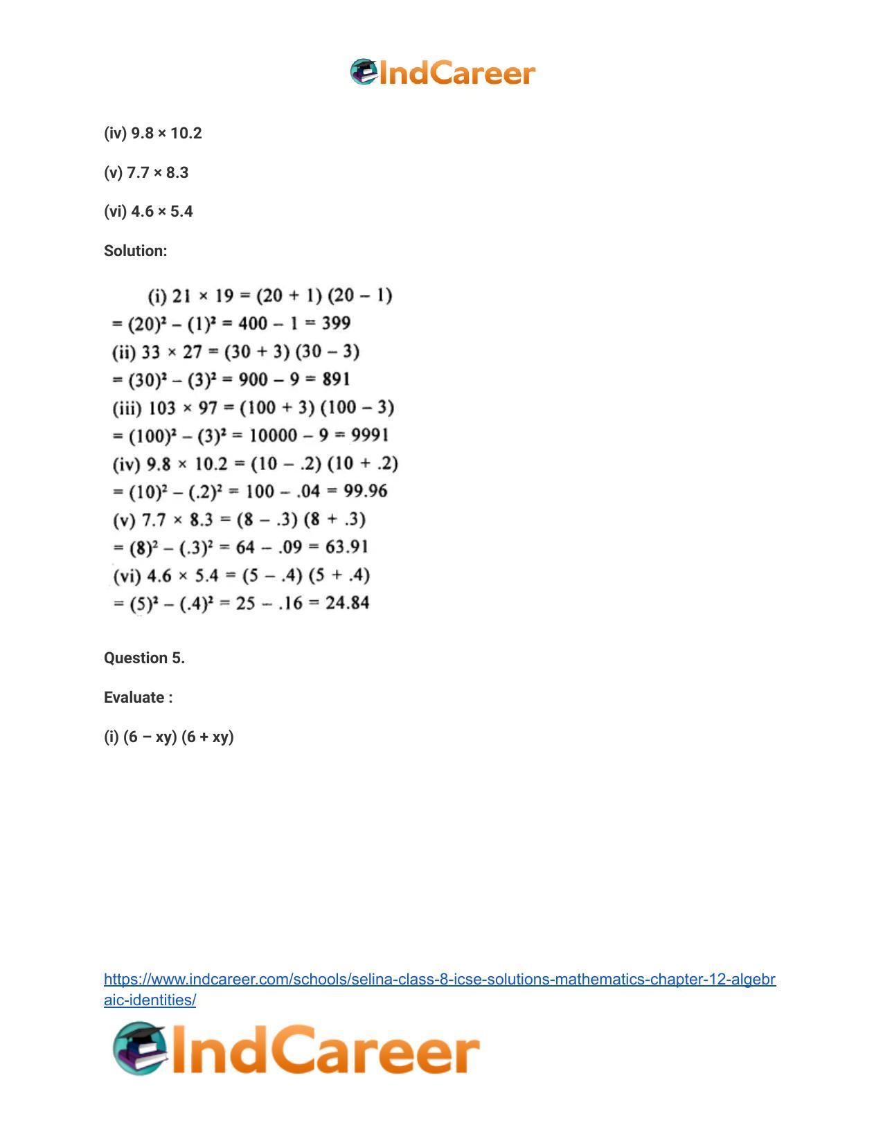 Selina Class 8 ICSE Solutions Mathematics : Chapter 12- Algebraic Identities - Page 8