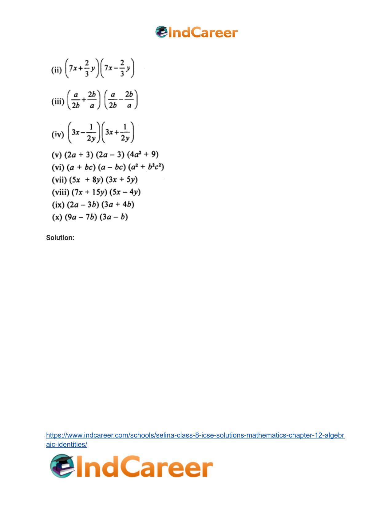 Selina Class 8 ICSE Solutions Mathematics : Chapter 12- Algebraic Identities - Page 9