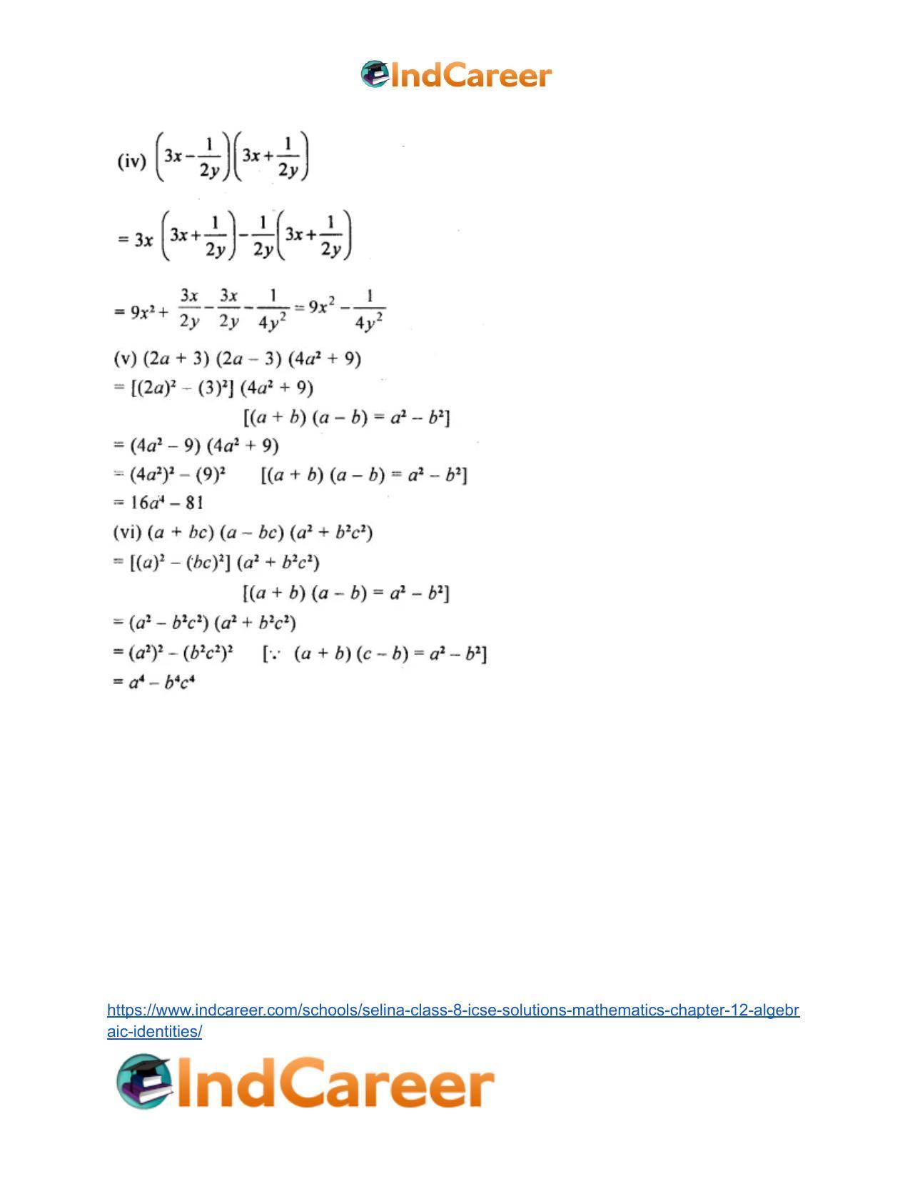 Selina Class 8 ICSE Solutions Mathematics : Chapter 12- Algebraic Identities - Page 11