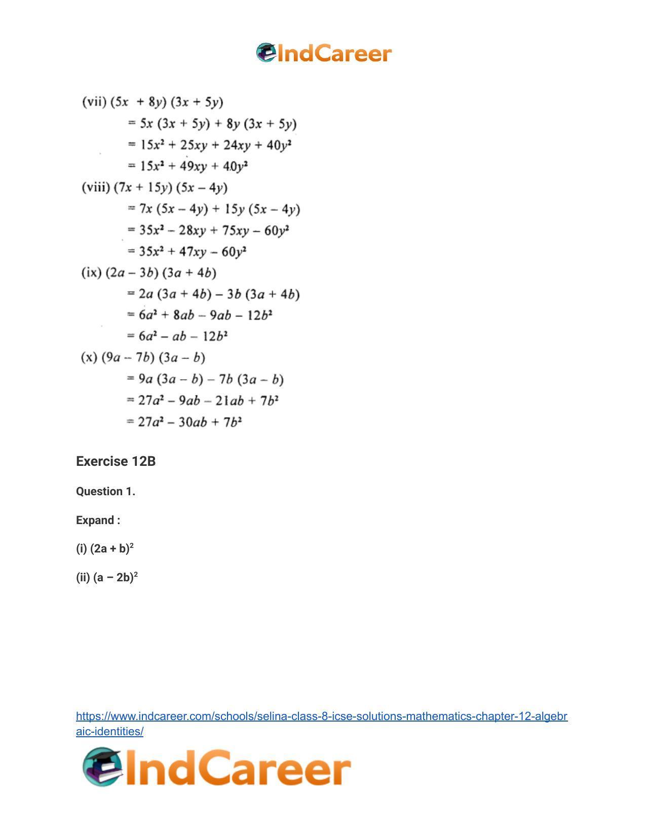 Selina Class 8 ICSE Solutions Mathematics : Chapter 12- Algebraic Identities - Page 12