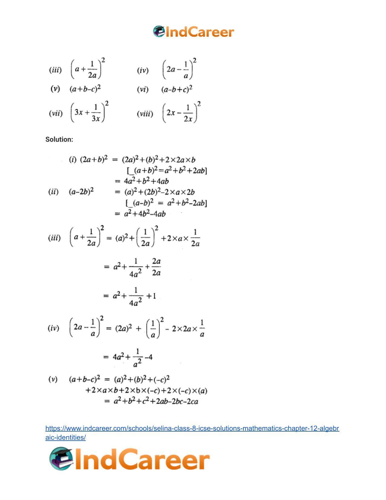 Selina Class 8 ICSE Solutions Mathematics : Chapter 12- Algebraic Identities - Page 13