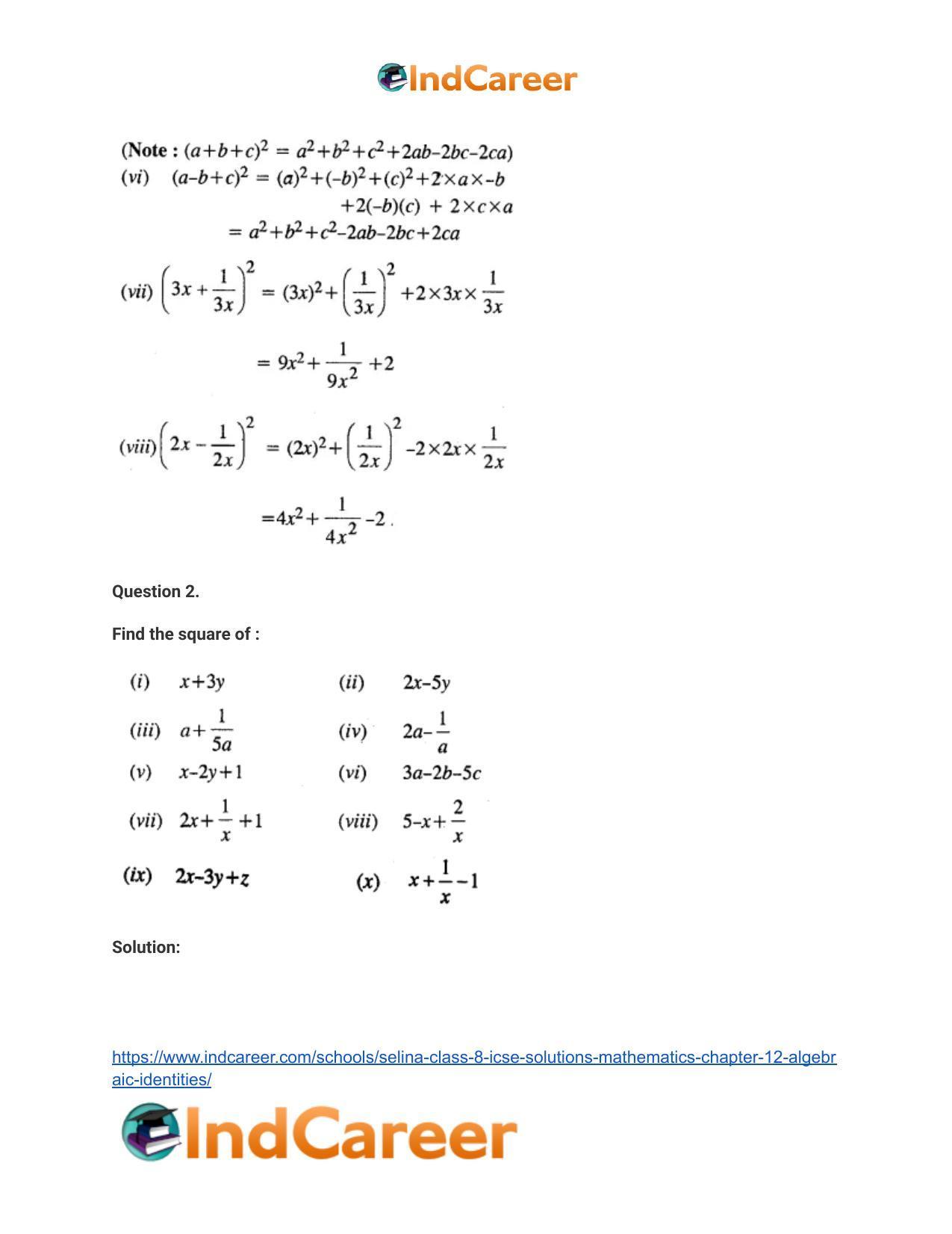 Selina Class 8 ICSE Solutions Mathematics : Chapter 12- Algebraic Identities - Page 14