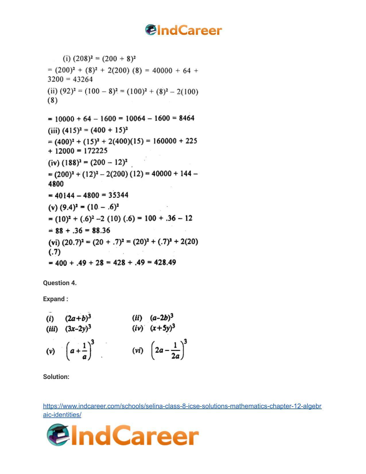 Selina Class 8 ICSE Solutions Mathematics : Chapter 12- Algebraic Identities - Page 18