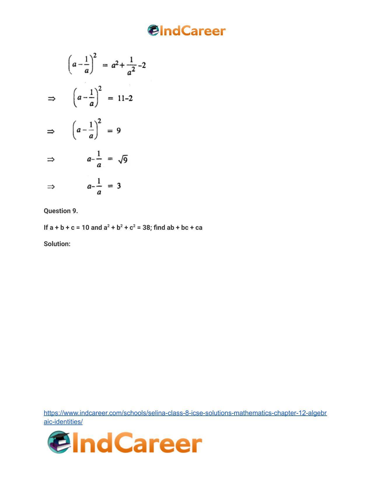 Selina Class 8 ICSE Solutions Mathematics : Chapter 12- Algebraic Identities - Page 30
