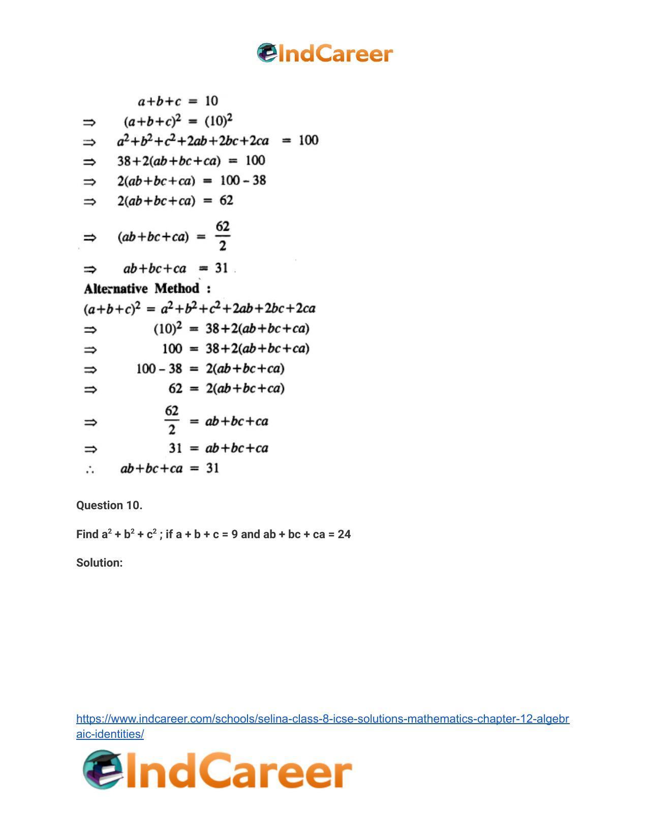 Selina Class 8 ICSE Solutions Mathematics : Chapter 12- Algebraic Identities - Page 31