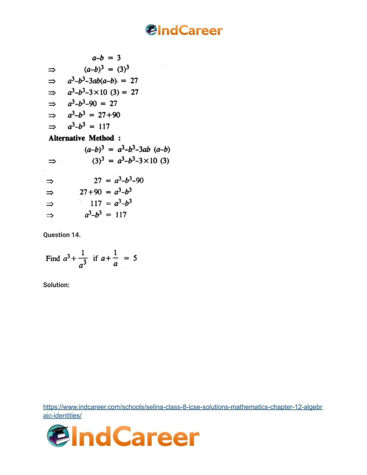 Selina Class 8 ICSE Solutions Mathematics : Chapter 12- Algebraic Identities - Page 34