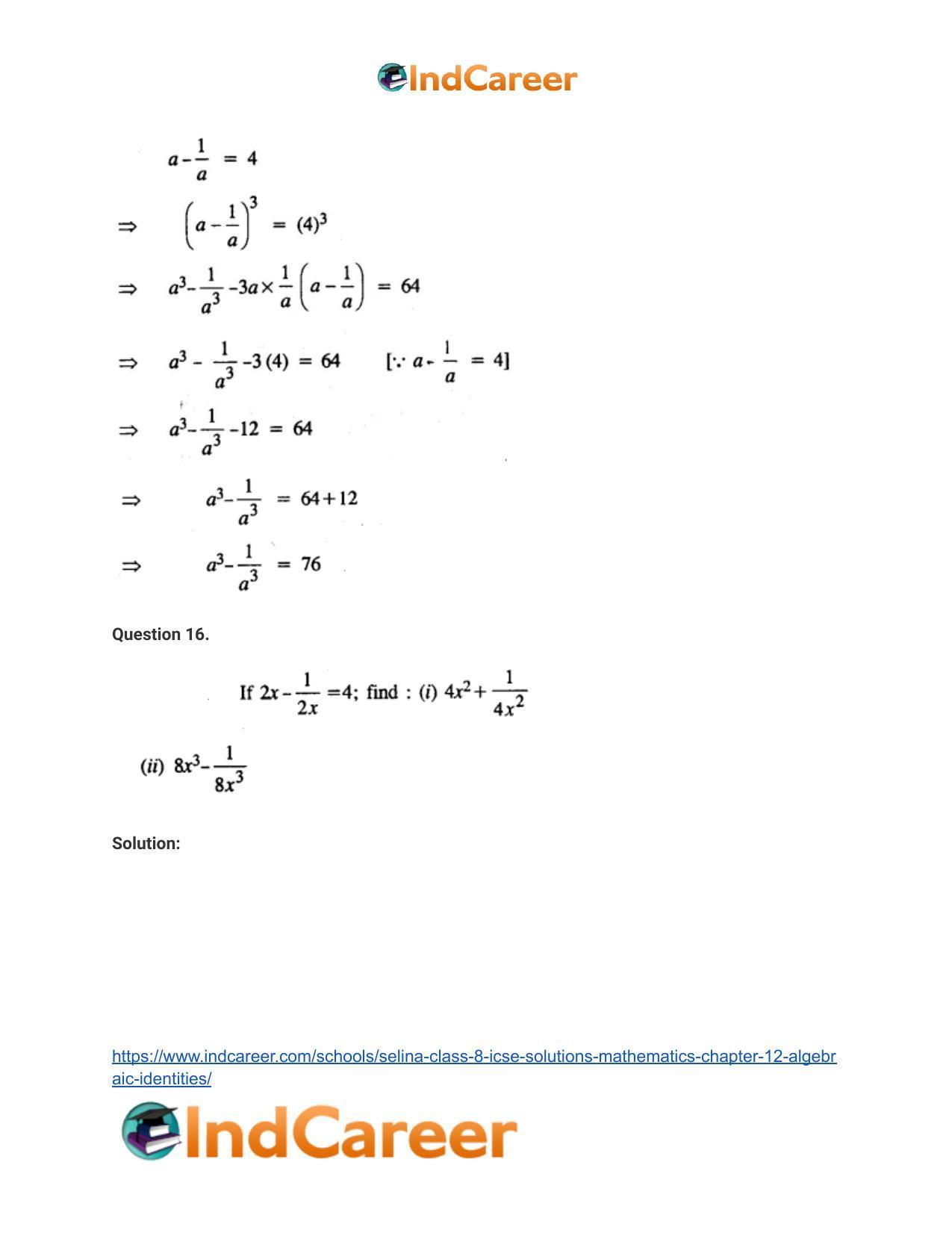 Selina Class 8 ICSE Solutions Mathematics : Chapter 12- Algebraic Identities - Page 36