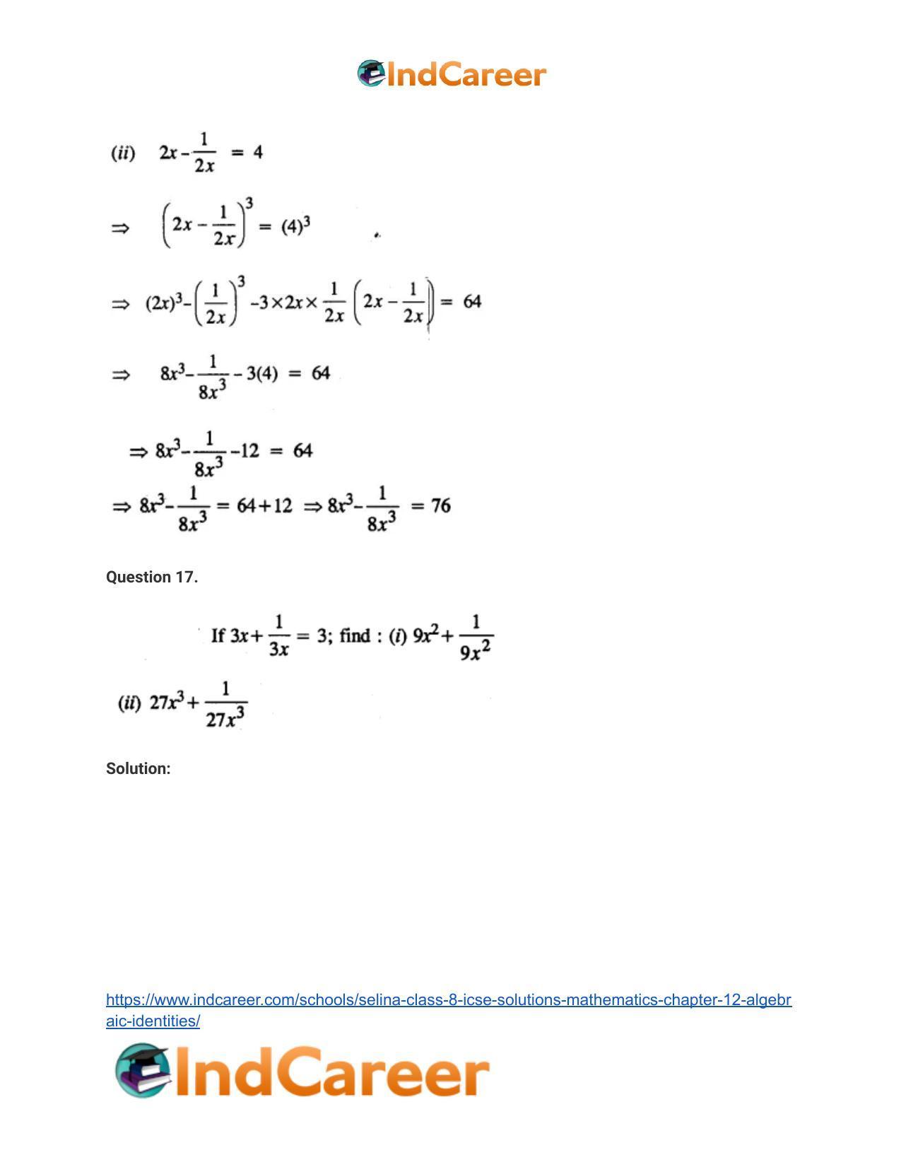 Selina Class 8 ICSE Solutions Mathematics : Chapter 12- Algebraic Identities - Page 38