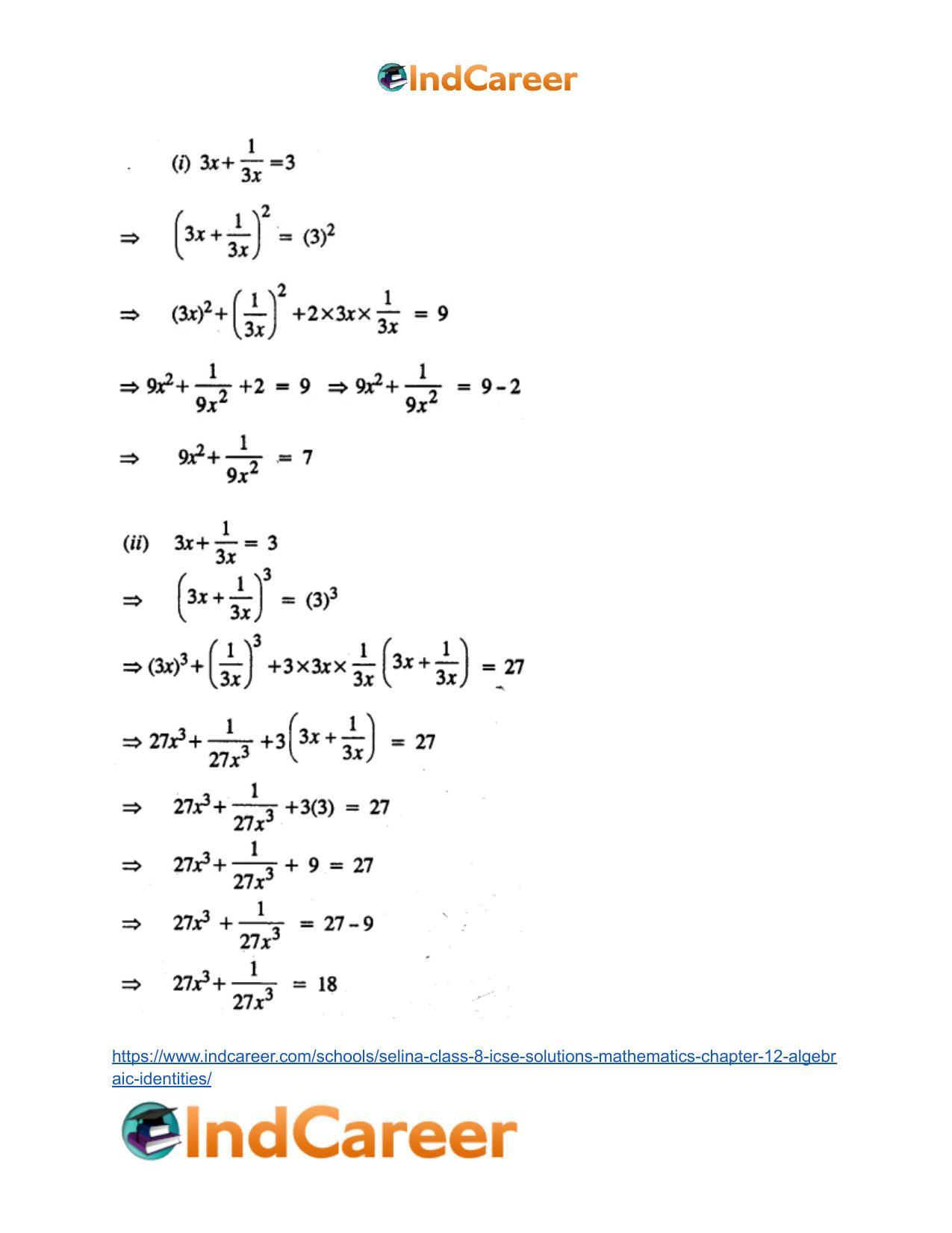 Selina Class 8 ICSE Solutions Mathematics : Chapter 12- Algebraic Identities - Page 39