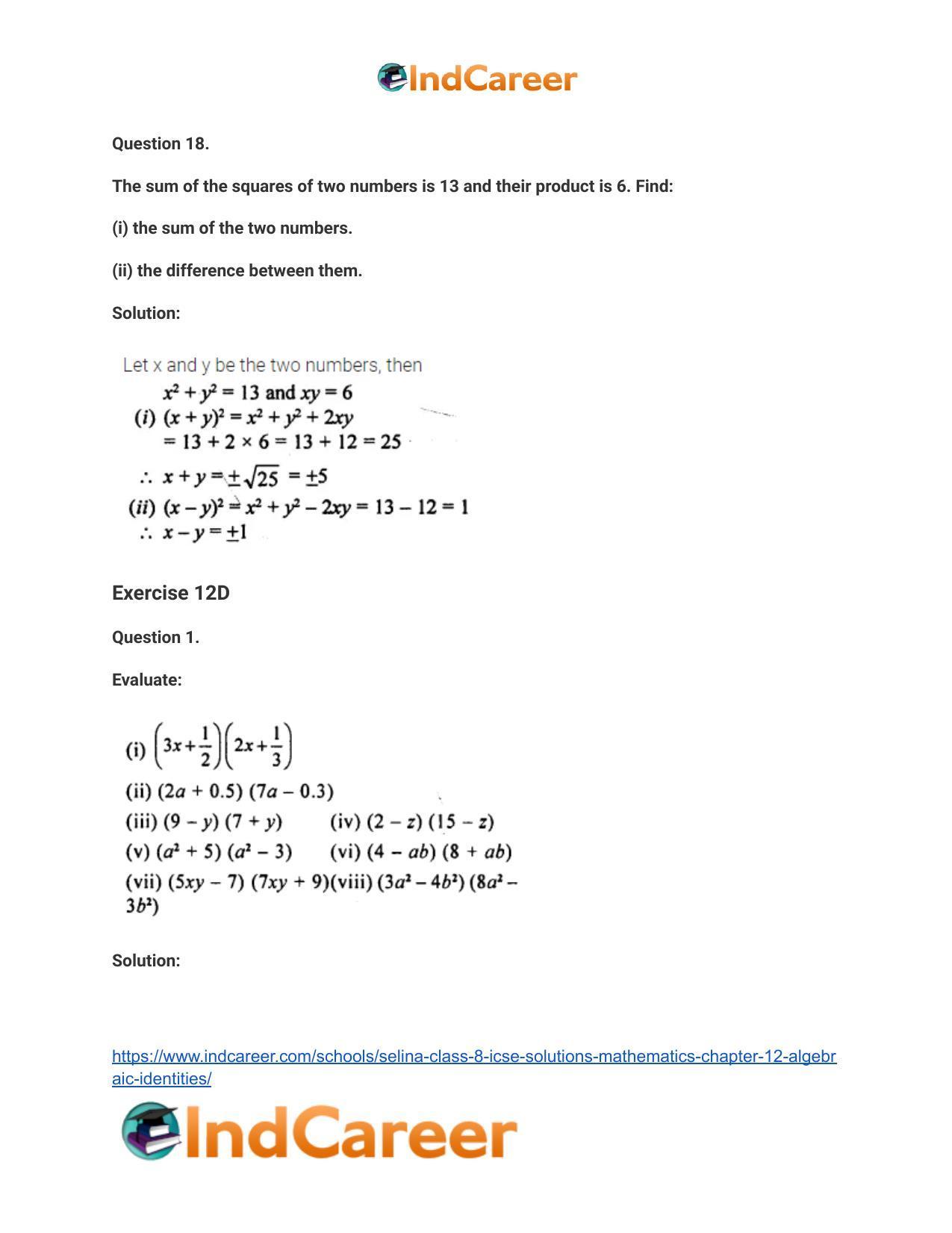 Selina Class 8 ICSE Solutions Mathematics : Chapter 12- Algebraic Identities - Page 40