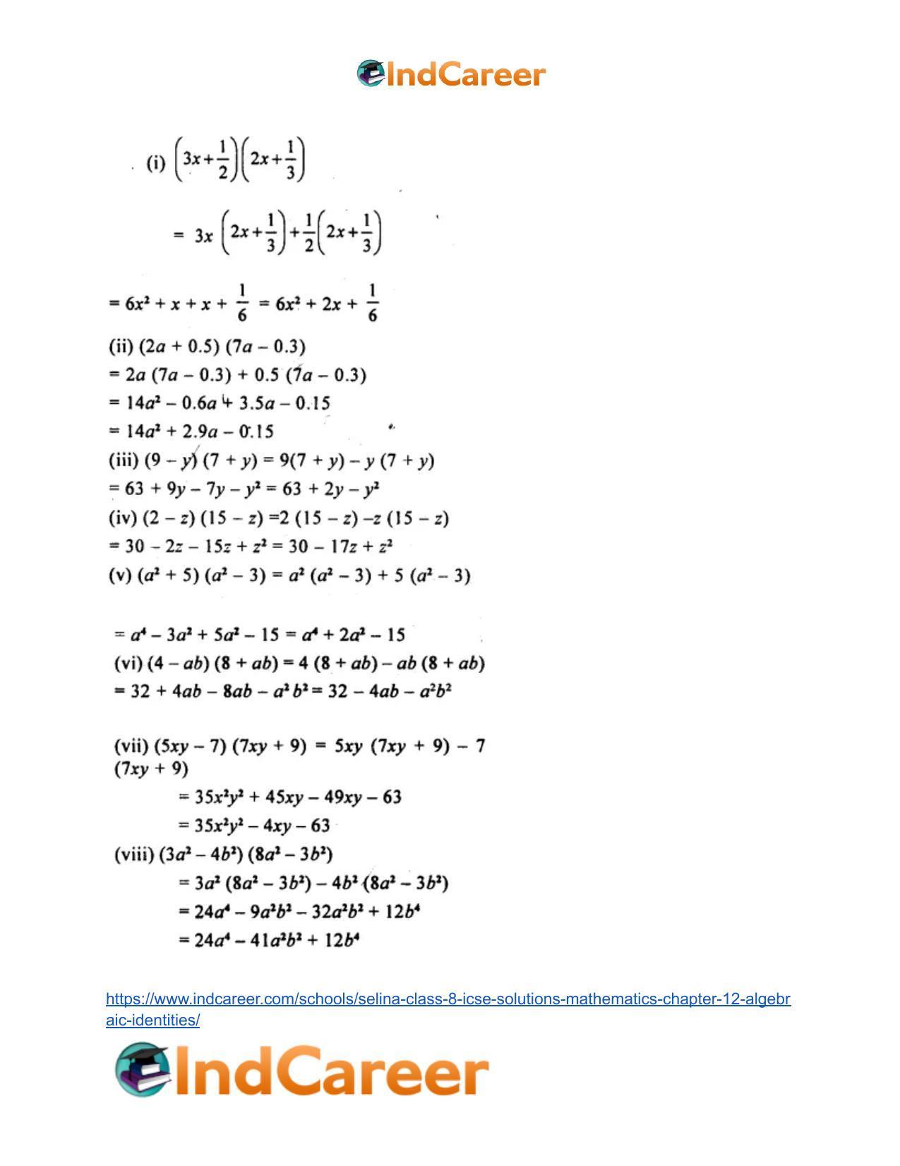 Selina Class 8 ICSE Solutions Mathematics : Chapter 12- Algebraic Identities - Page 41