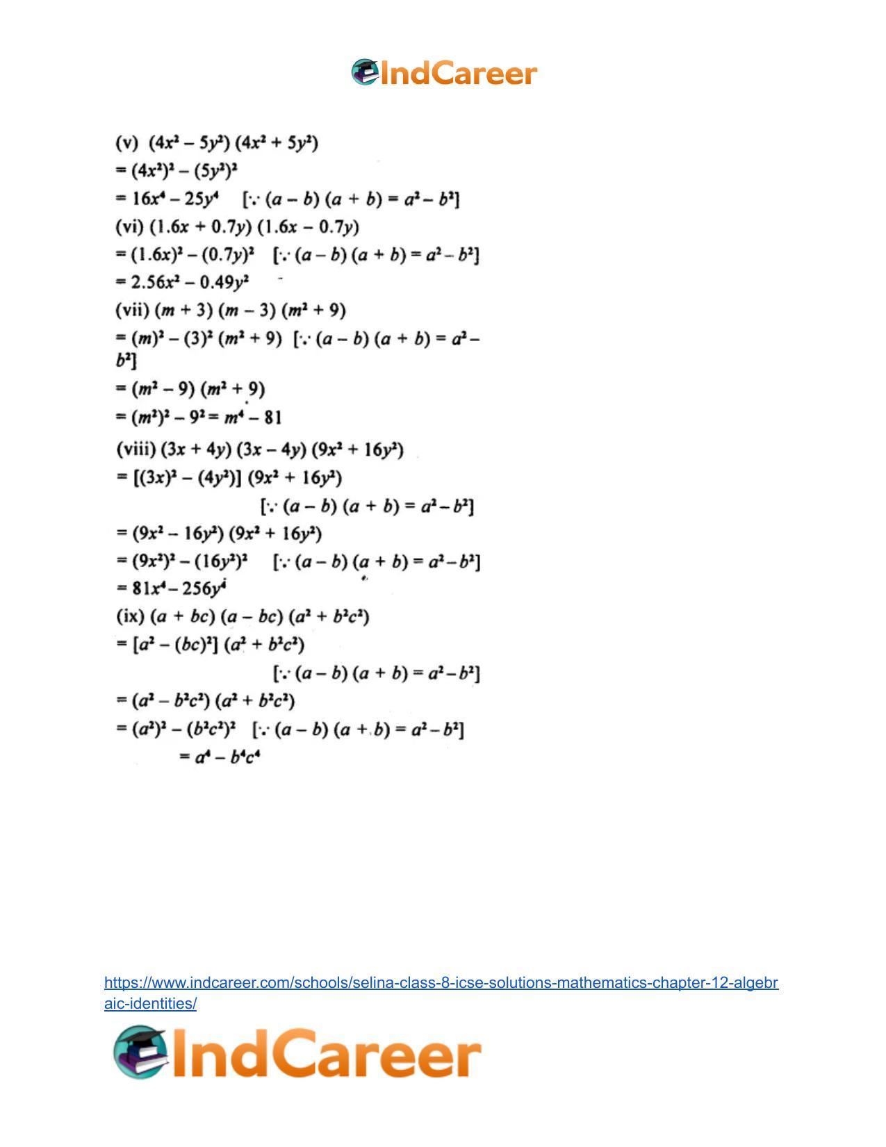 Selina Class 8 ICSE Solutions Mathematics : Chapter 12- Algebraic Identities - Page 44