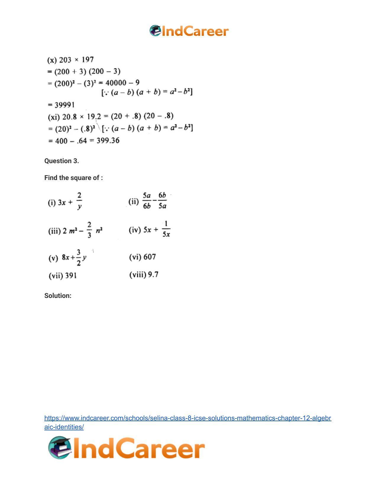 Selina Class 8 ICSE Solutions Mathematics : Chapter 12- Algebraic Identities - Page 45