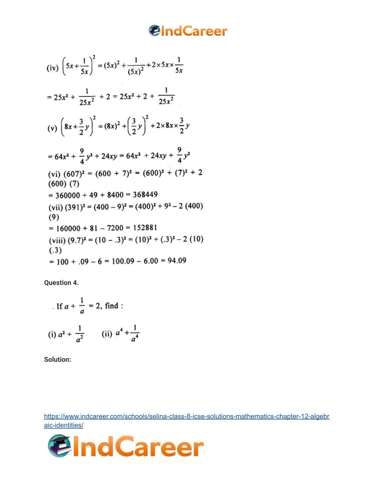 Selina Class 8 ICSE Solutions Mathematics : Chapter 12- Algebraic Identities - Page 47