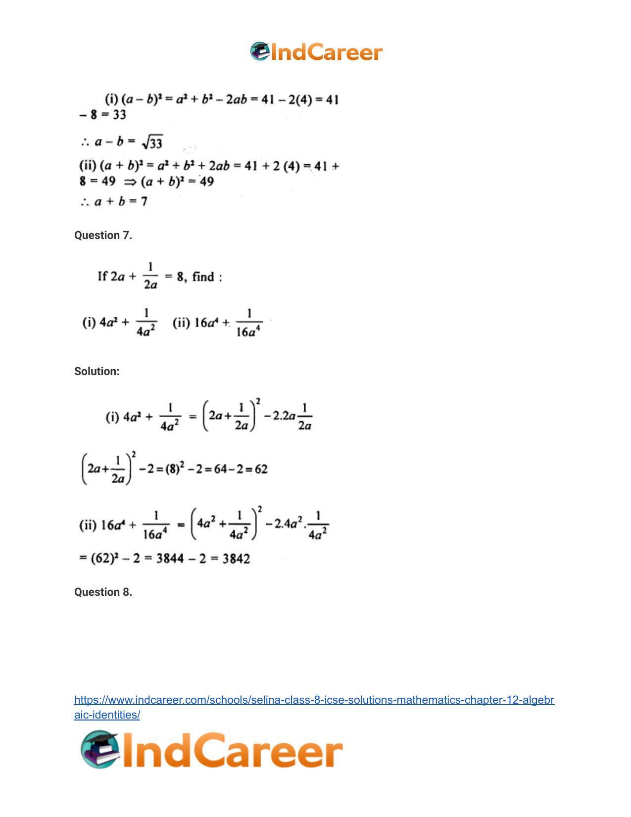 Selina Class 8 ICSE Solutions Mathematics : Chapter 12- Algebraic Identities - Page 50