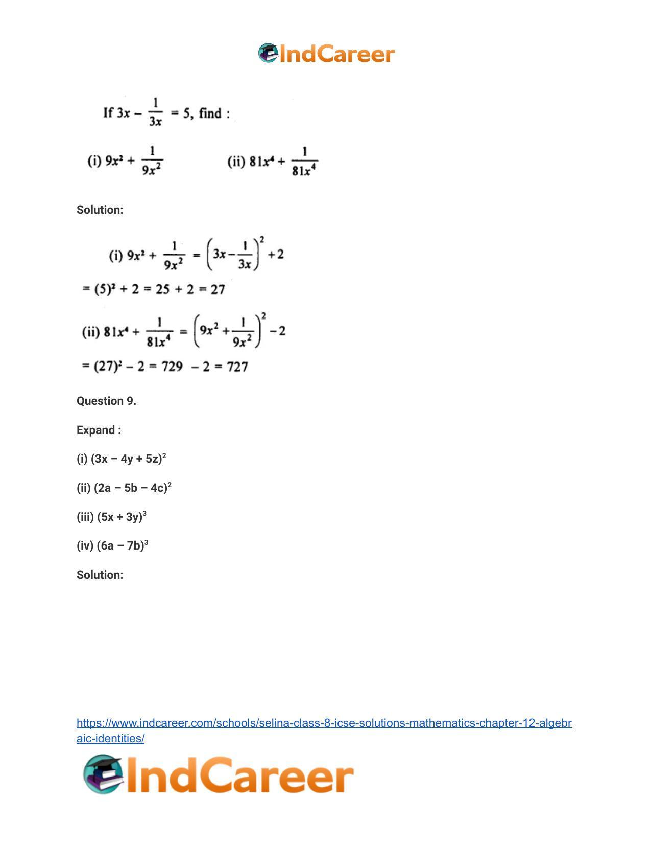 Selina Class 8 ICSE Solutions Mathematics : Chapter 12- Algebraic Identities - Page 51