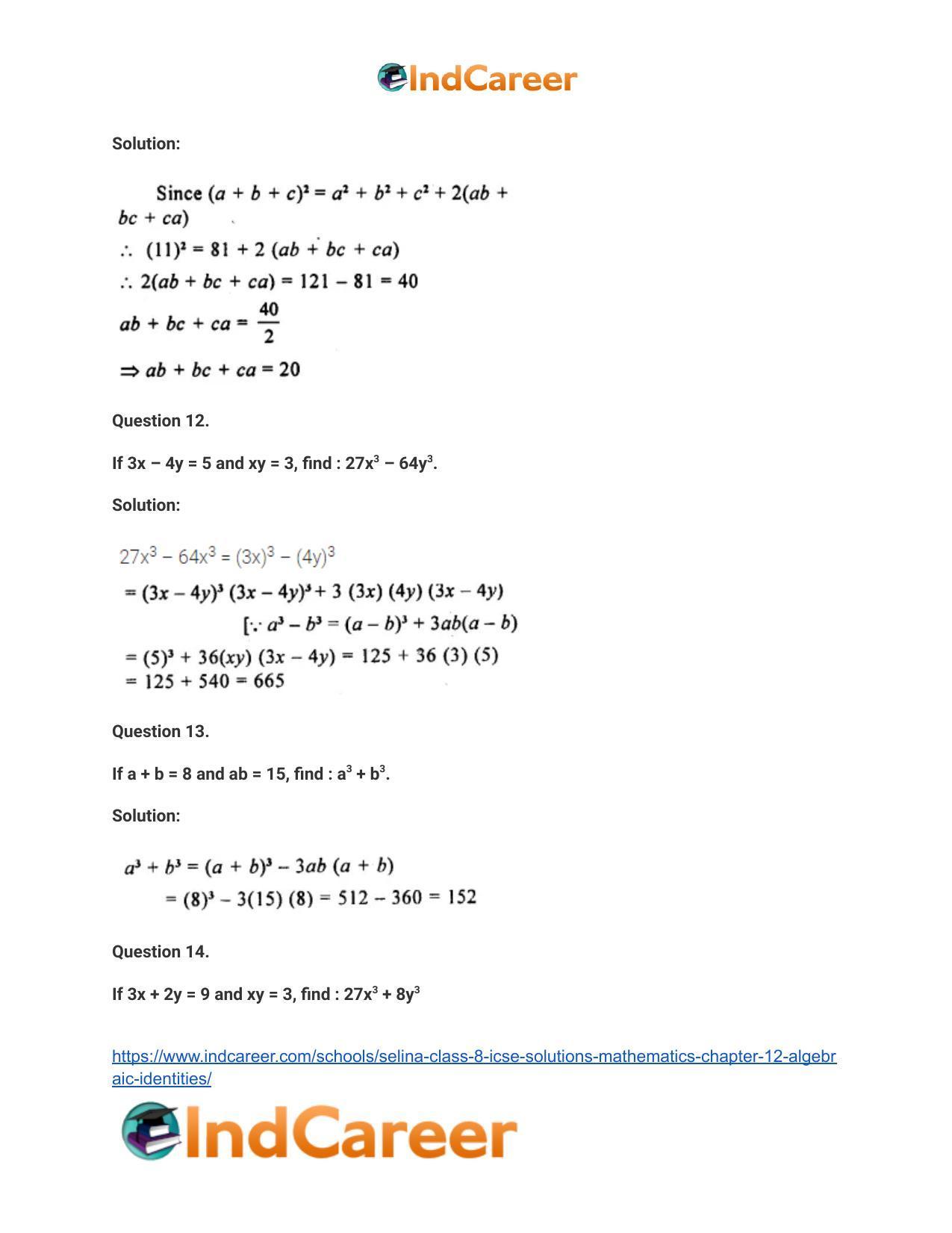 Selina Class 8 ICSE Solutions Mathematics : Chapter 12- Algebraic Identities - Page 53